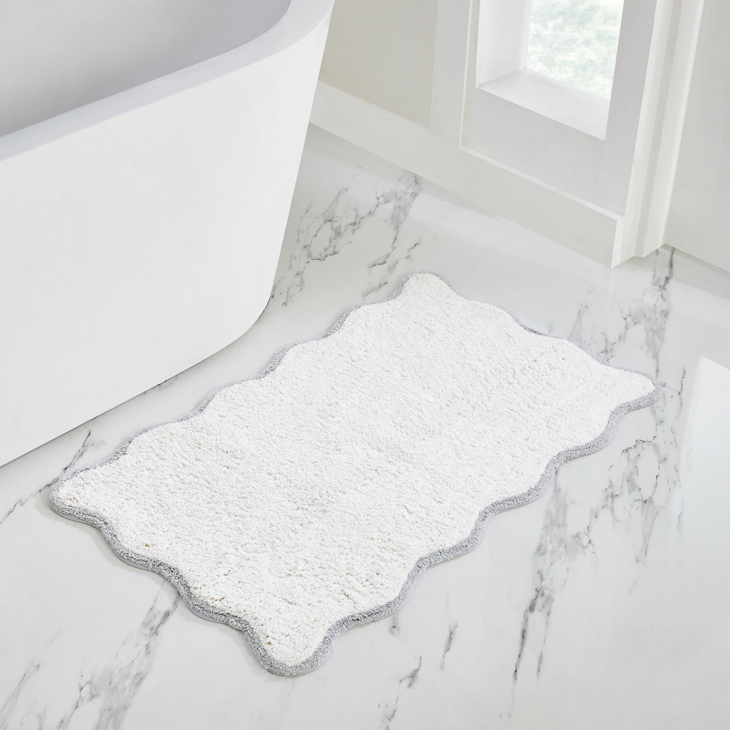 VCNY Home Scallop Light Grey Cotton Bath Rug, 21" x 34"