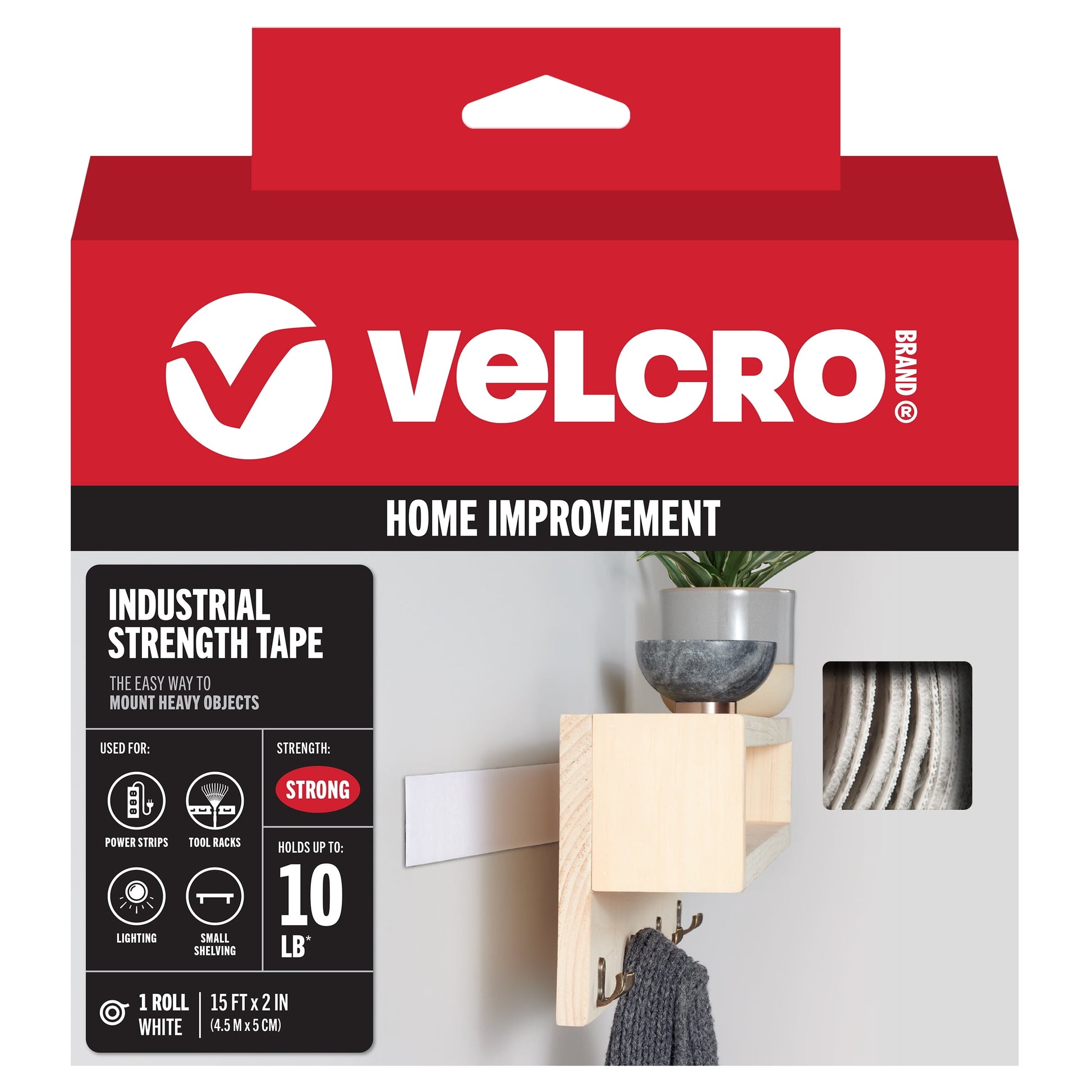 VELCRO Brand Industrial Strength Tape | Indoor & Outdoor Use | Superior Holding Power on Smooth Surfaces | 15ft x 2in Tape | White