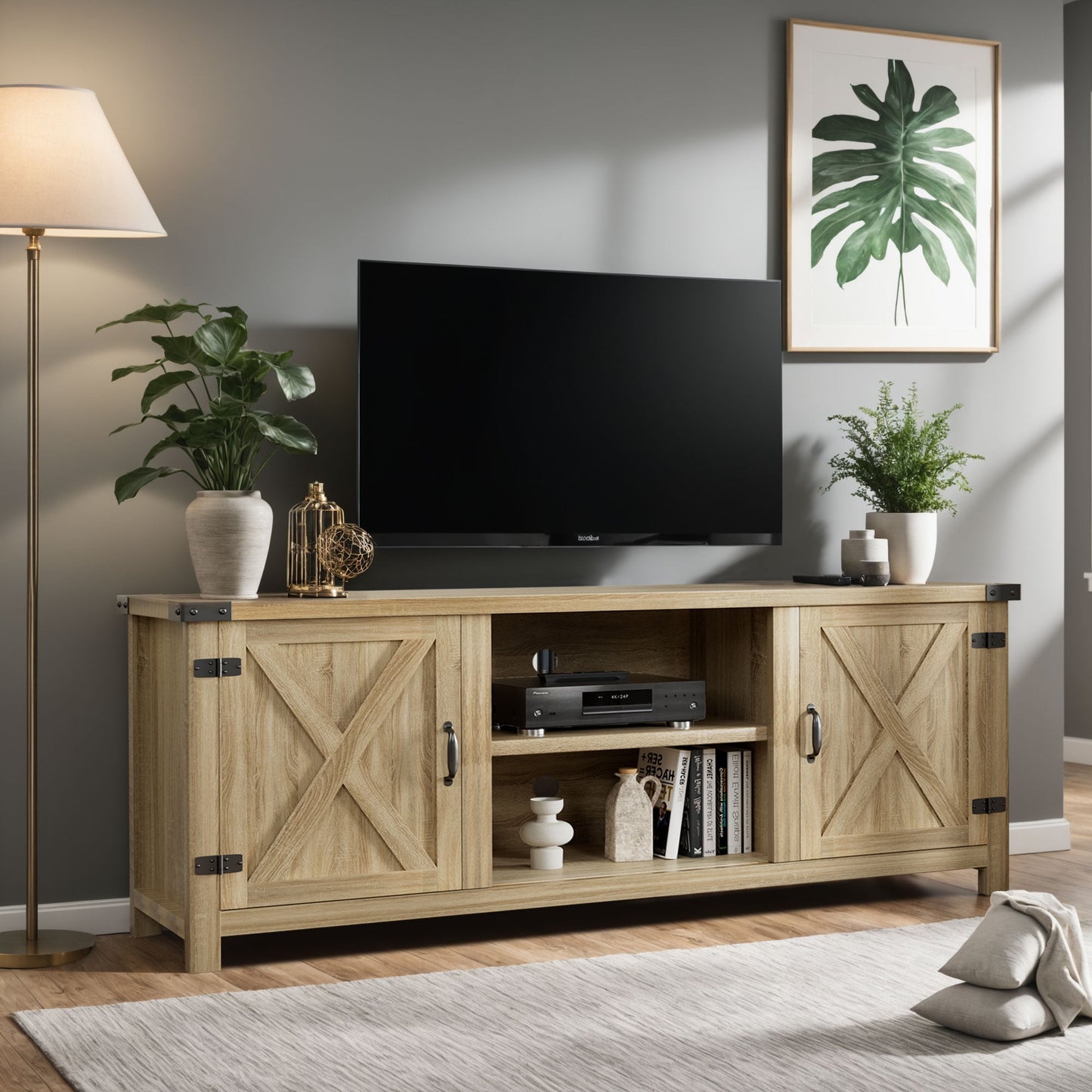 Vineego 58"Modern Farmhouse Barn Two-Door Tv Stand for TVs up to 65",Yellow