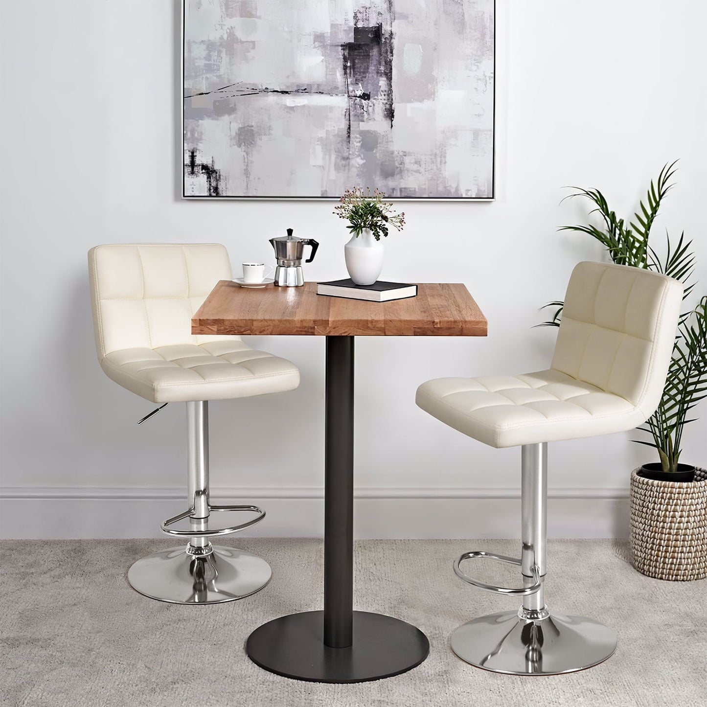 Vineego Modern Square PU Leather Swivel Adjustable Bar Stool, Beige (Set of 2)
