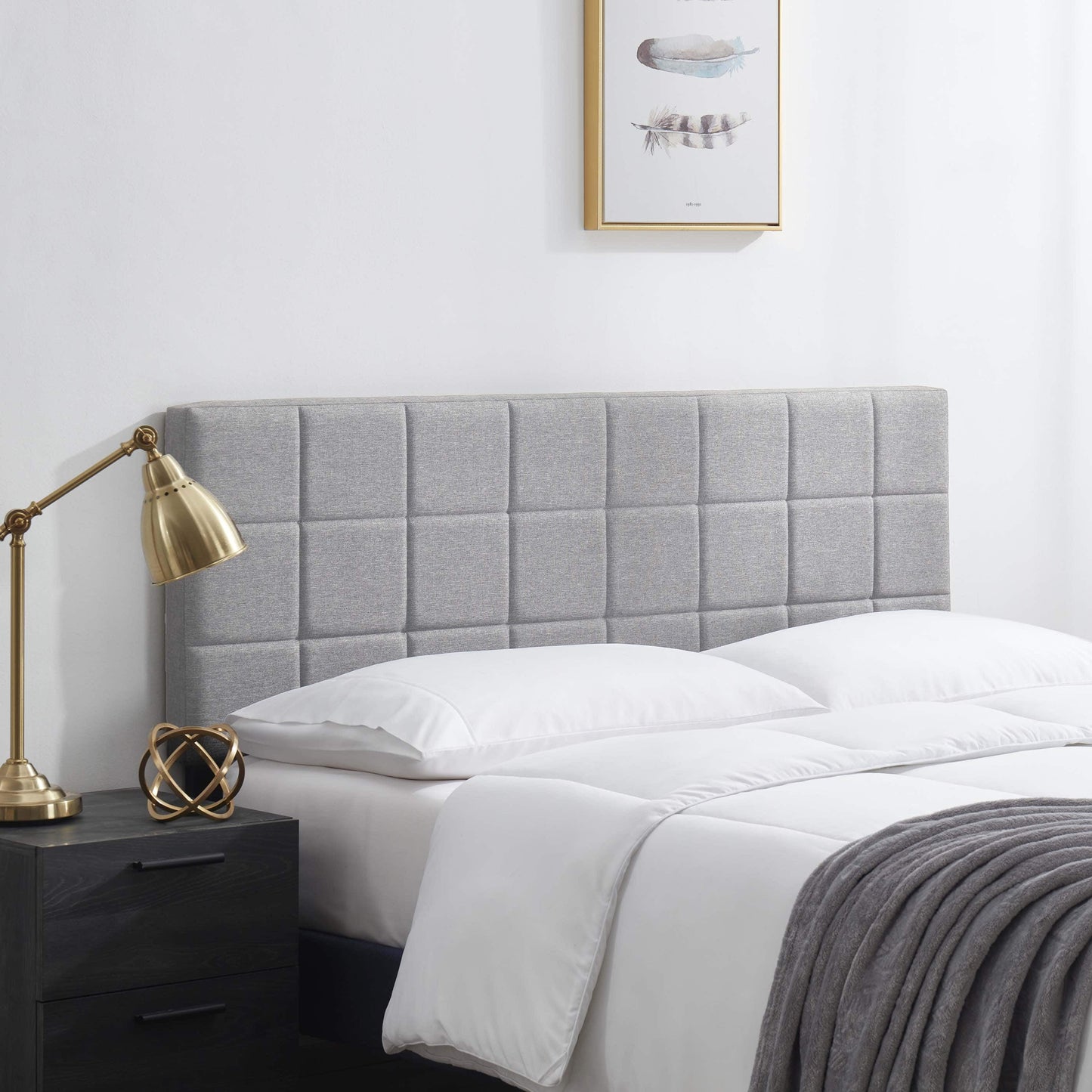 LammaLoe Square Tufted Upholstered Queen Headboard with Adjustable Height, Silver, Queen