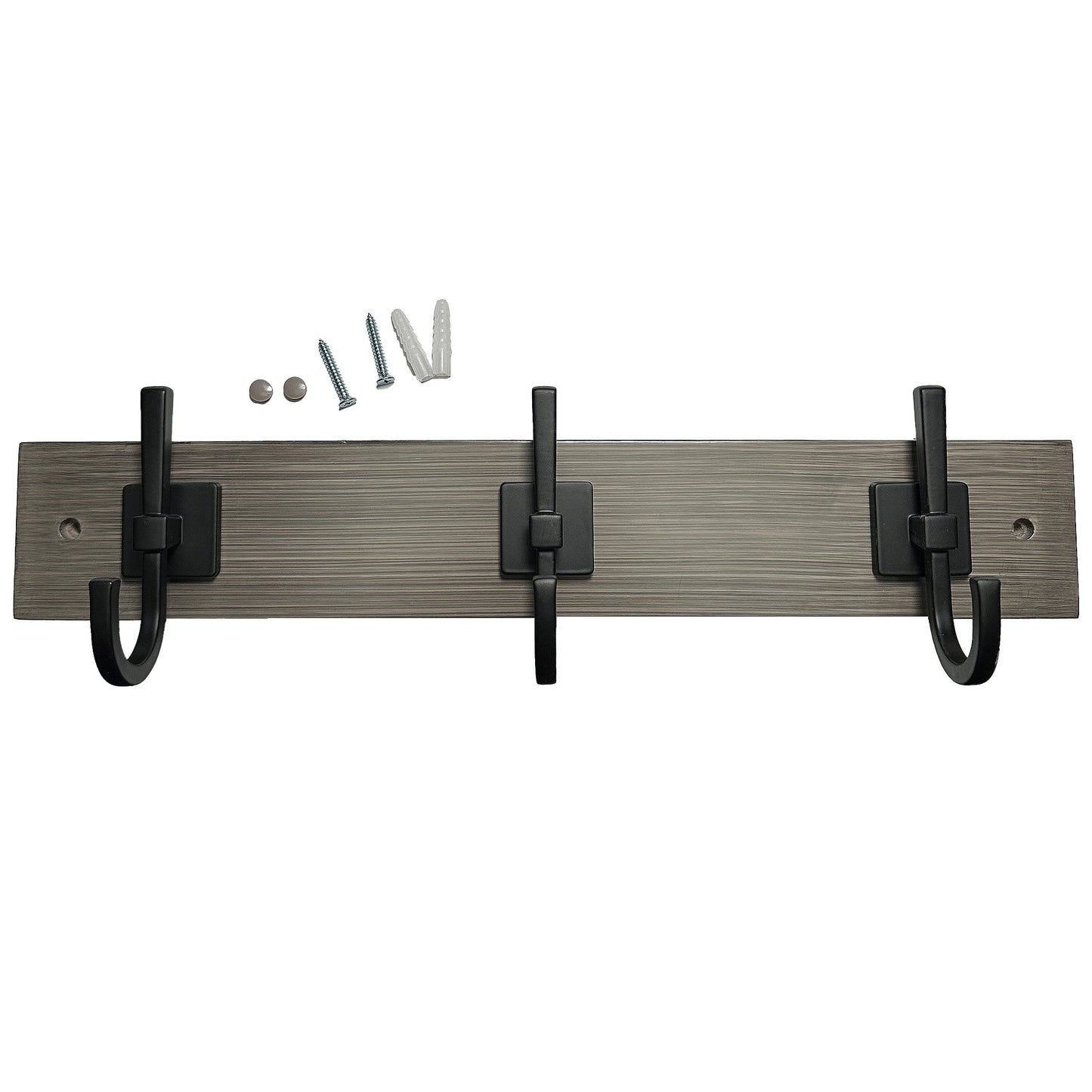 WÃ¼rth 18" Rustic Gray Hook Board with 3 Matte Black Hooks, Interior Wall Hooks