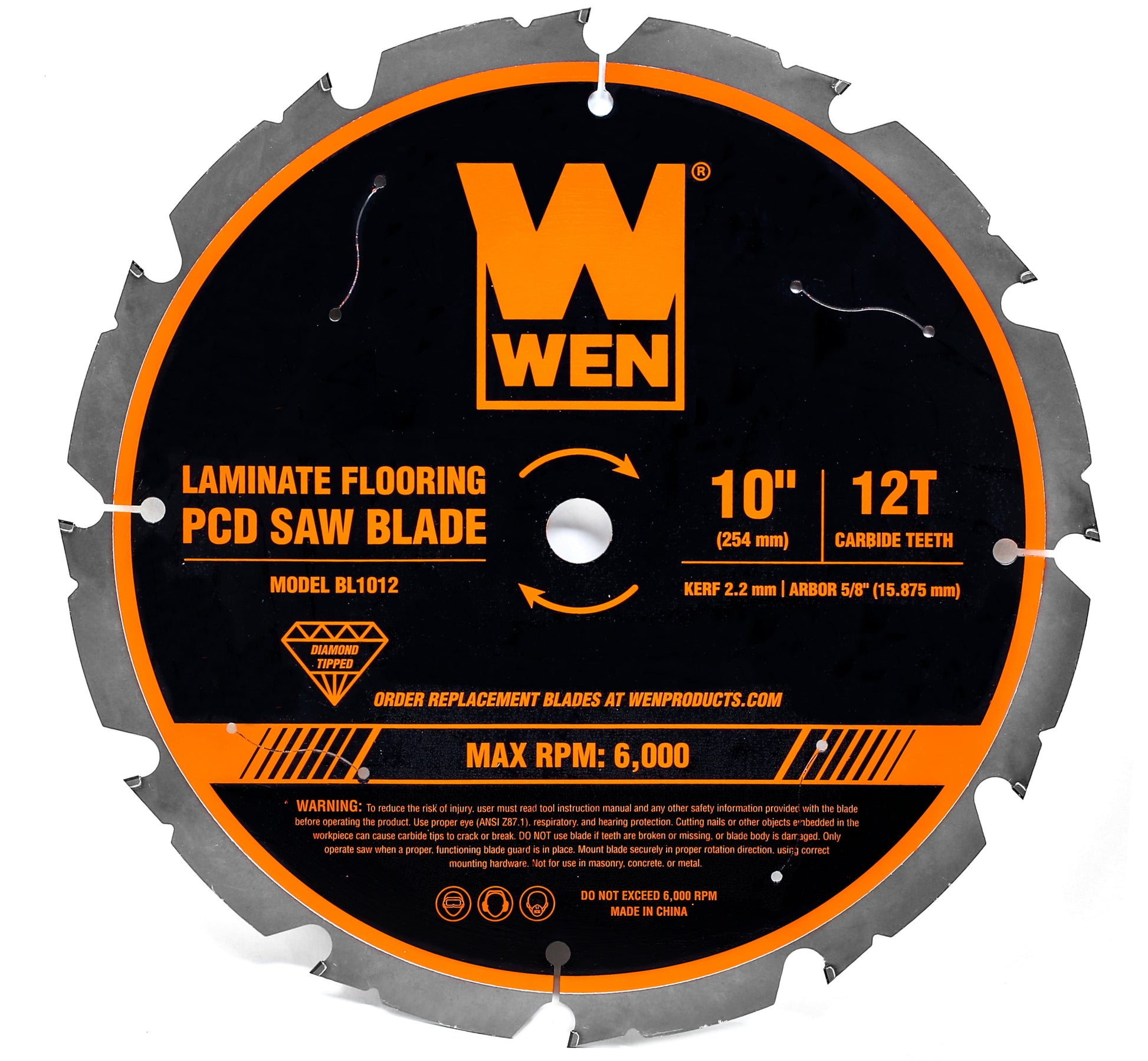 WEN 10-Inch 12-Tooth Diamond-Tipped (PCD) Professional Circular Saw Blade for Fiber Cement and Laminate Flooring