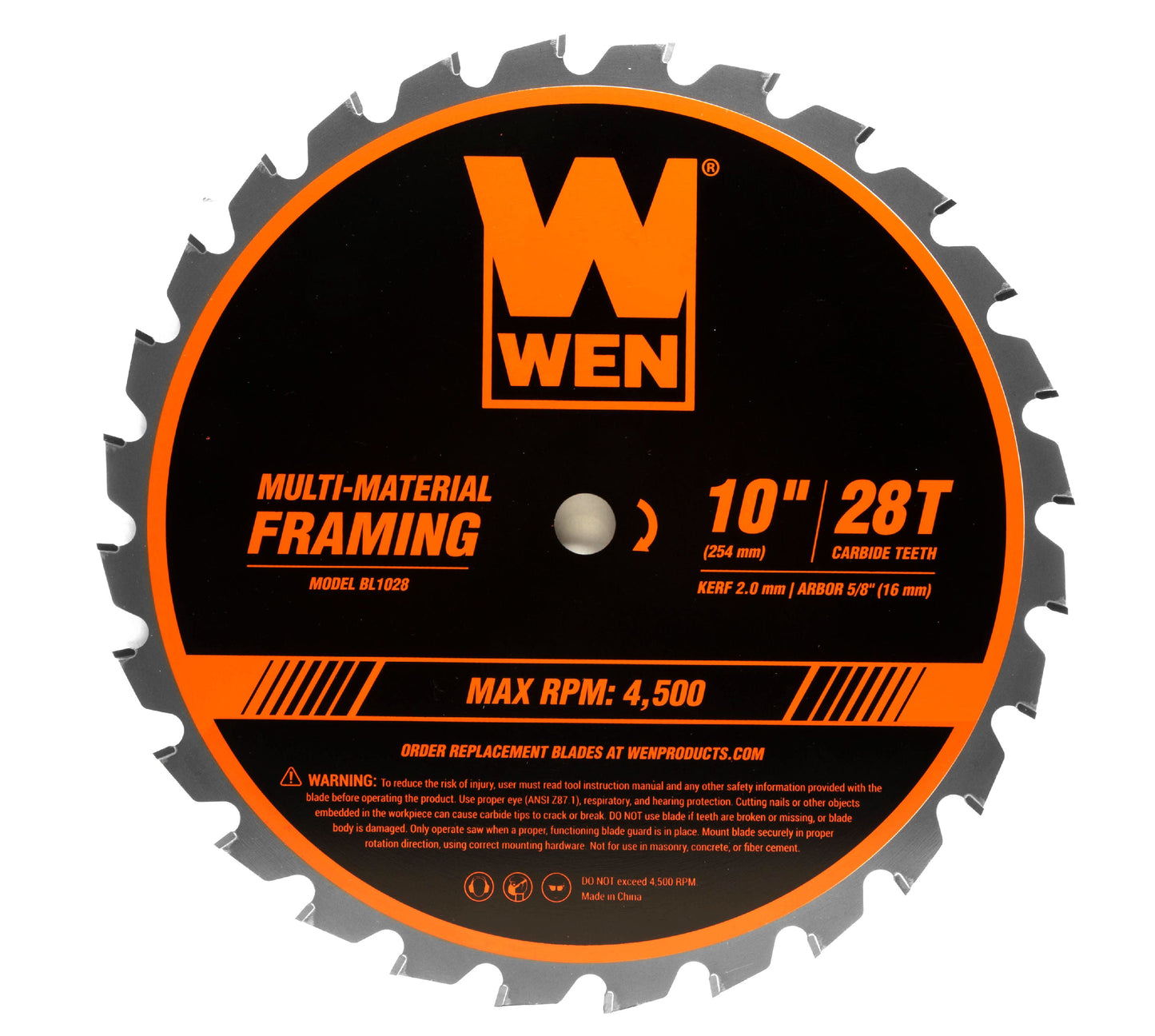 WEN 10-Inch 28-Tooth Carbide-Tipped Professional Multi-Material Framing Saw Blade, BL1028