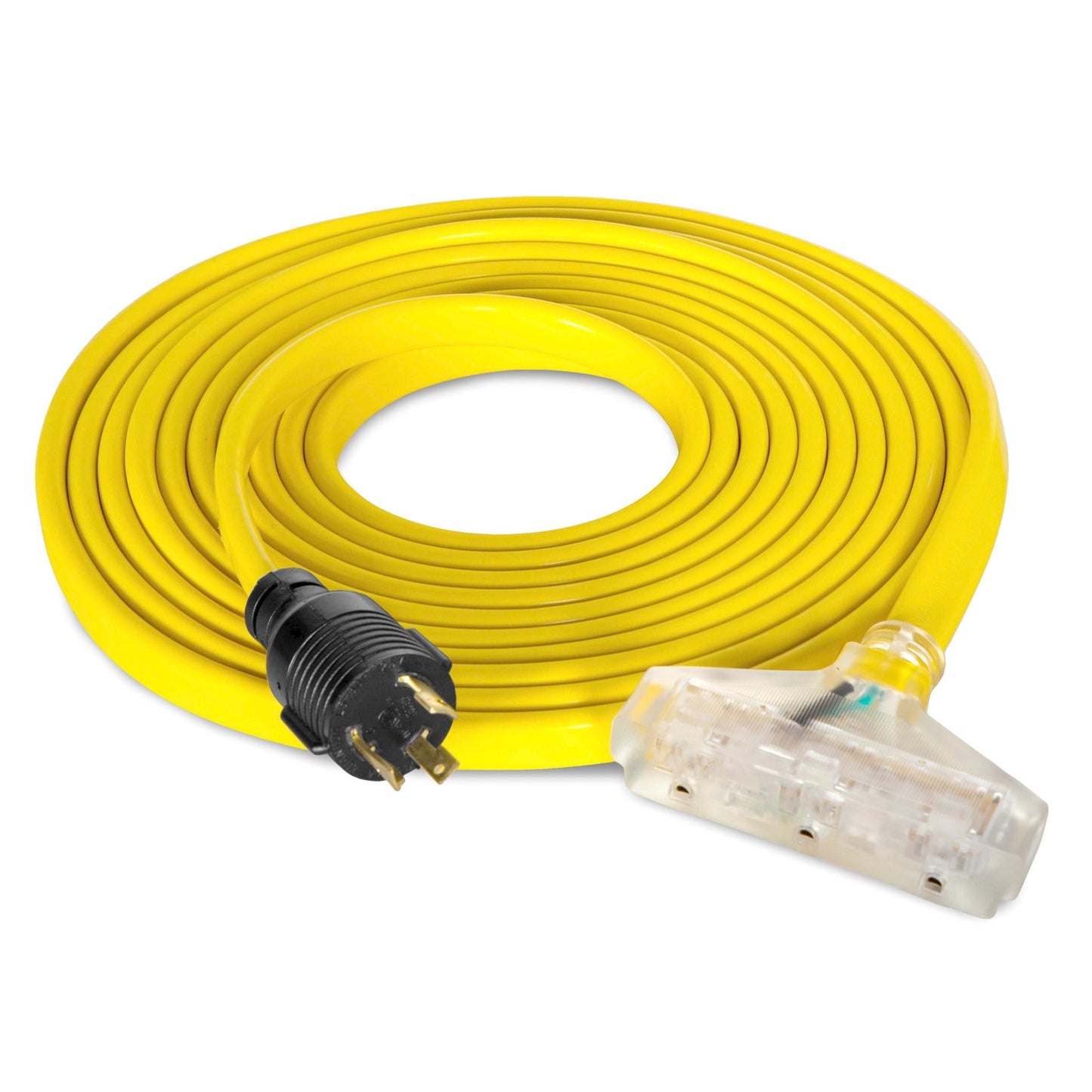 WEN 125V 30-Amp 10-Gauge Flattened Under-Door Generator Extension Cord Splitter, 25-Foot (converts L5-30R to three 5-20R outlets)