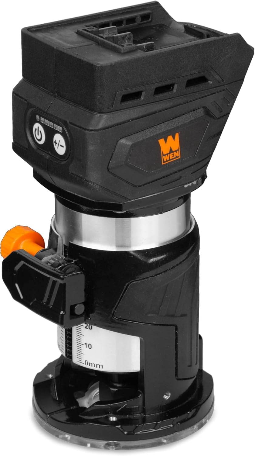 WEN 20V Max Cordless Brushless Compact Trim Router with Fixed Base (Tool Only â€“ Battery Not Included) (20610BT)