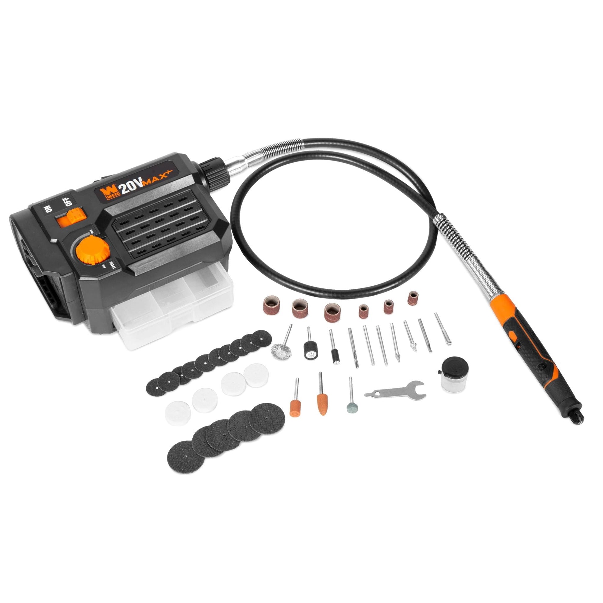WEN 20V Max Cordless Variable Speed Rotary Tool Station with Flex Shaft and 40 Accessories (Tool Only â€“ Battery Not Included)
