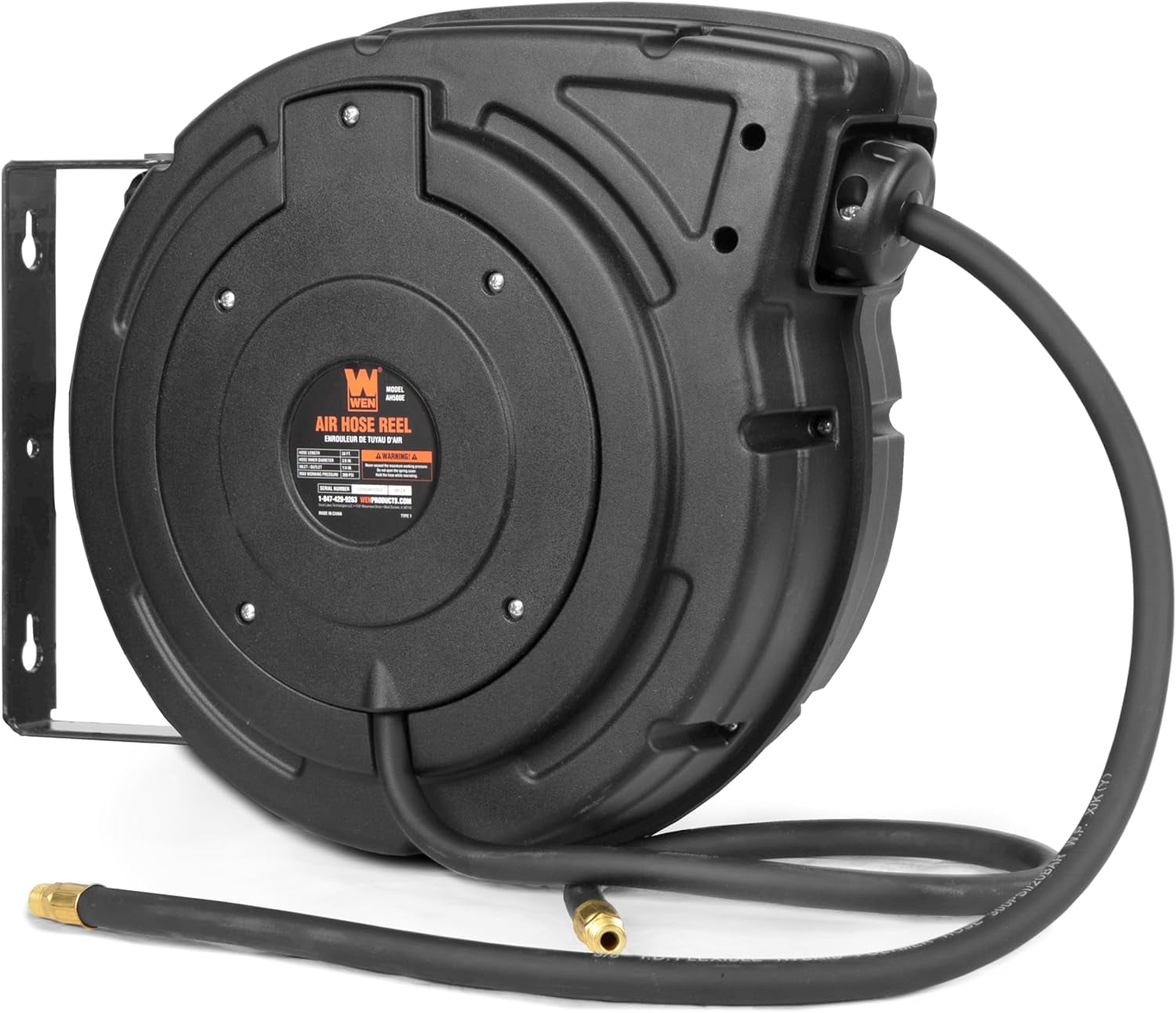 WEN 50-Foot by 3/8-Inch Retractable Pneumatic Air Hose Reel, 300 PSI, Hybrid Polymer (AH500E)
