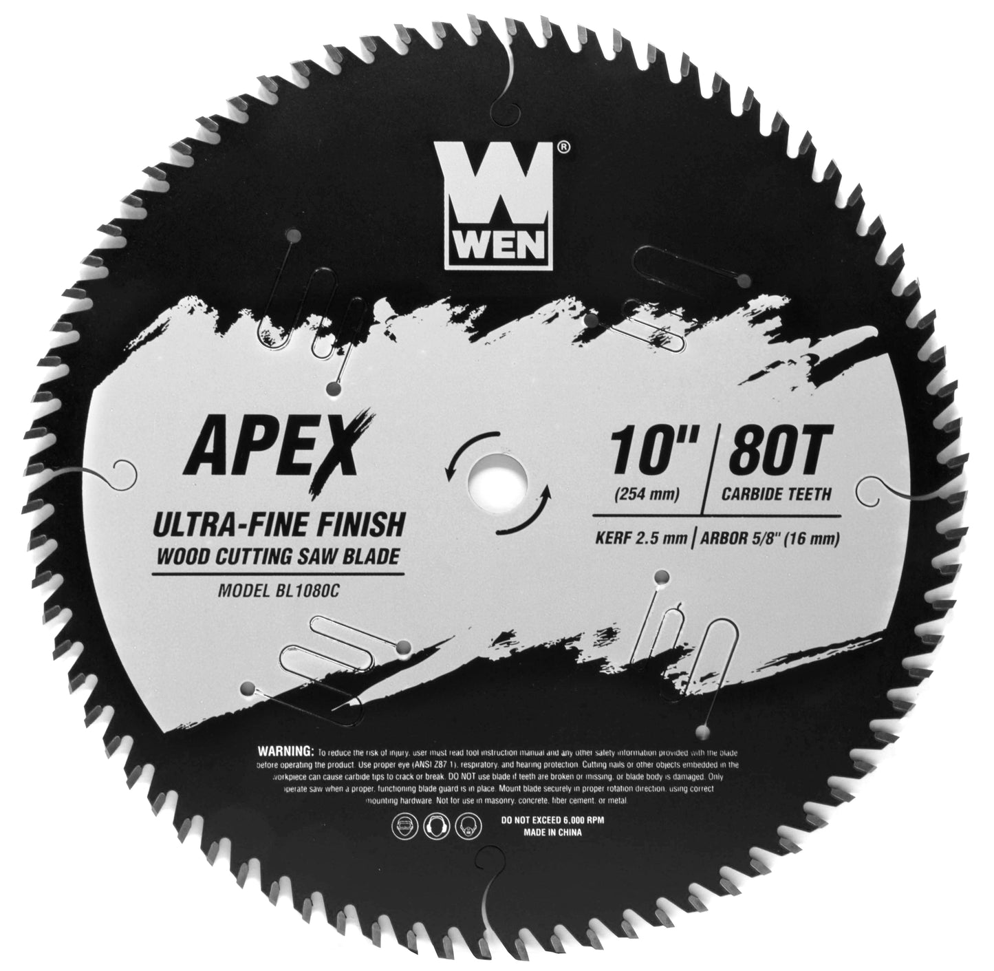 WEN Apex 10-Inch 80-Tooth Carbide-Tipped Ultra-Fine-Finish Industrial-Grade Woodworking Saw Blade with Cool-Cut Coating