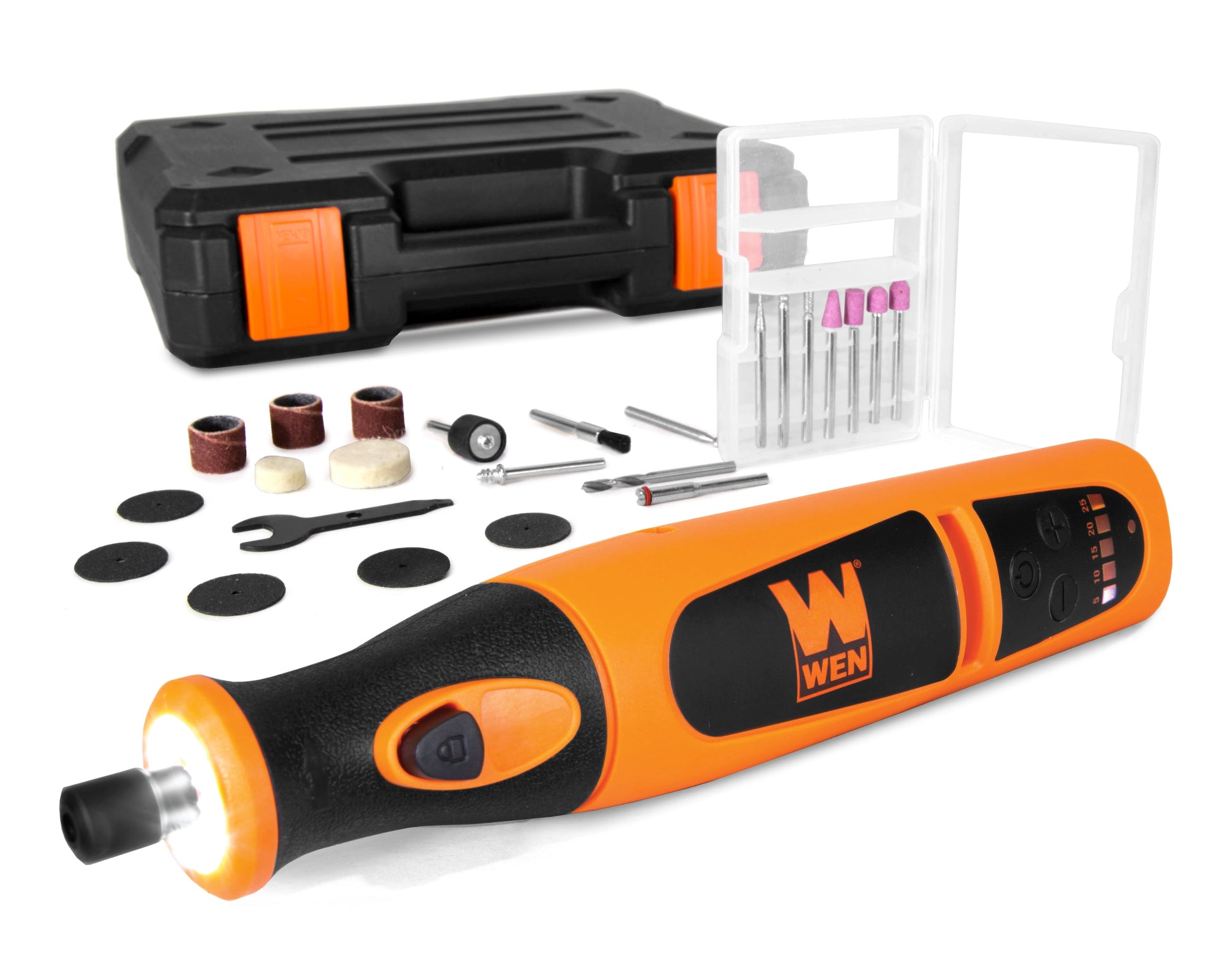 WEN Variable Speed Lithium-Ion Cordless Rotary Tool Kit with 24-Piece Accessory Set, Charger, and Carrying Case