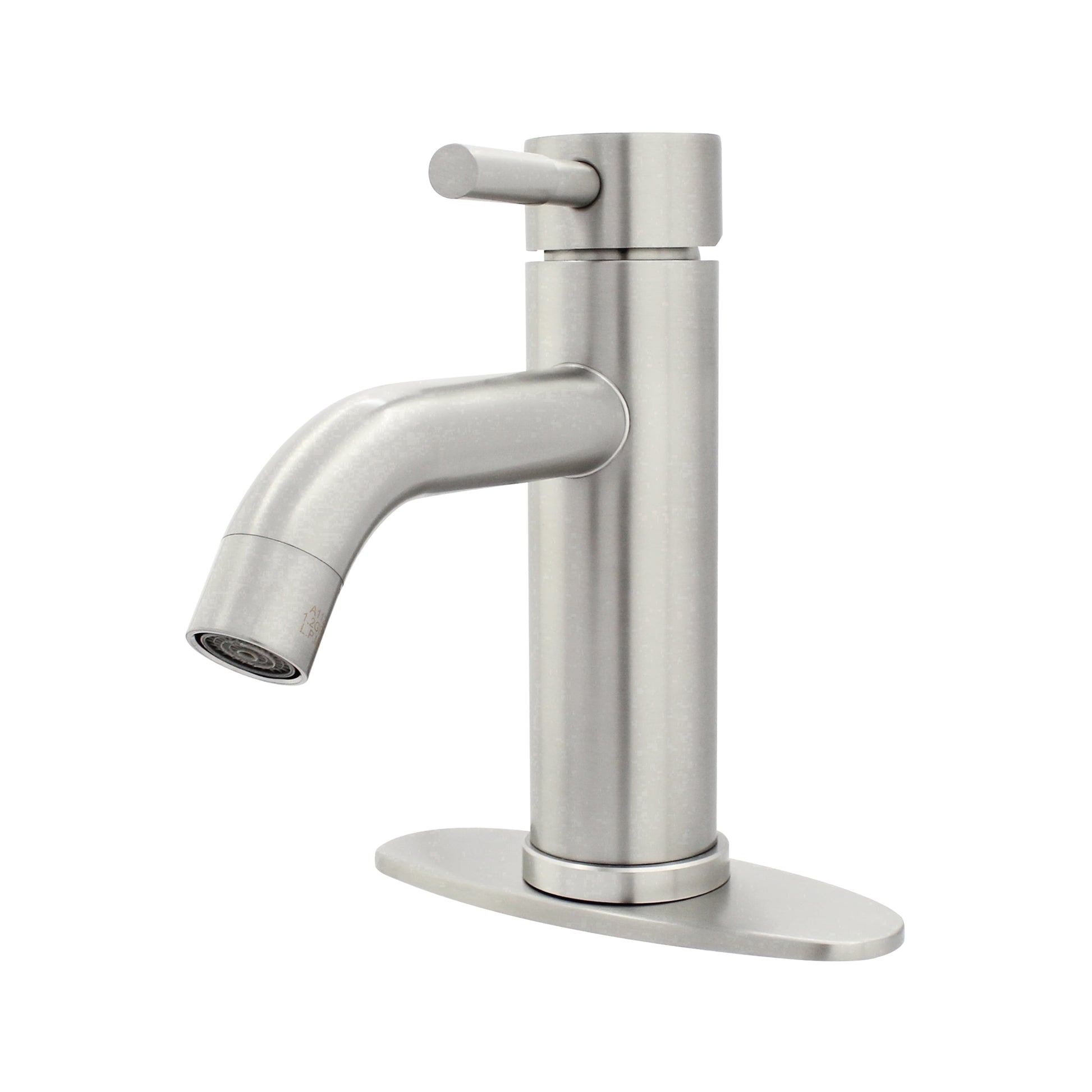 WMF-4316SS-S - Stainless Steel 4" Single Handle Lavatory Faucet, Bathroom Sink Faucet with Pop Up and Deck Plate, Brushed Nickel Finish