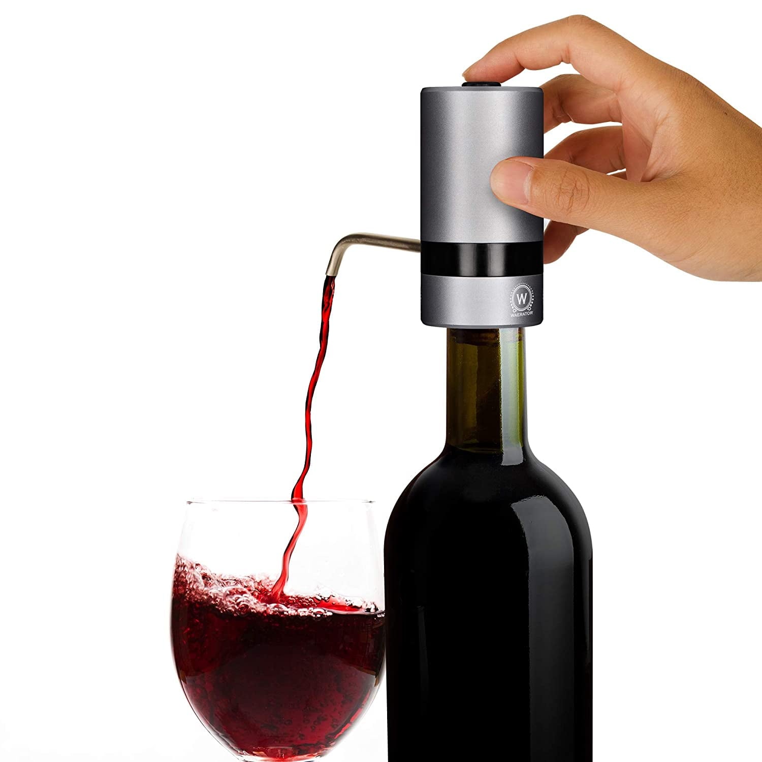 Waerator W2 Luxurious Instant 1-Button Electric Wine Aerator for Wine Bottle with Spout (Gray)