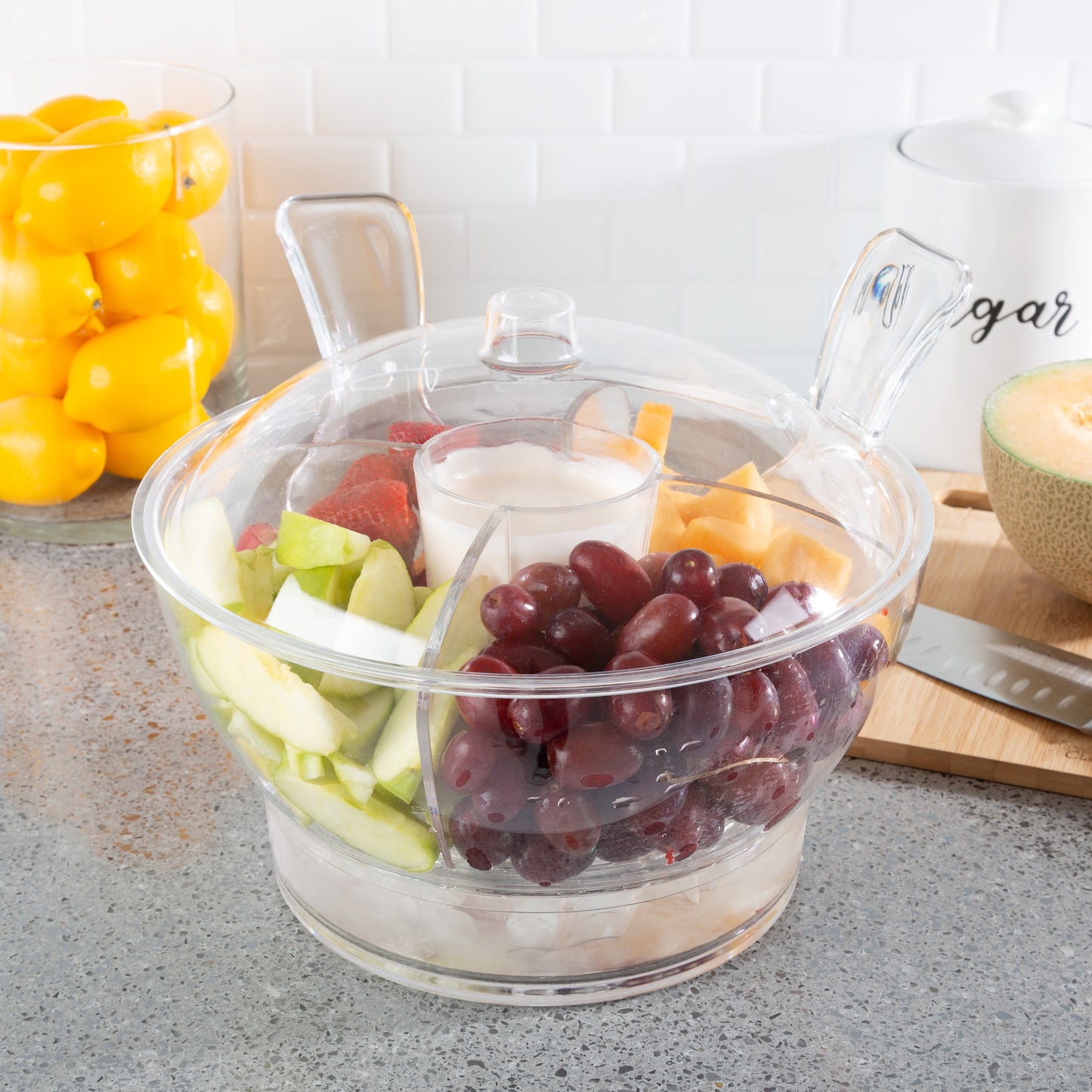Ice Bowl-Cold Server with Lid, Dip Bowl, Utensils