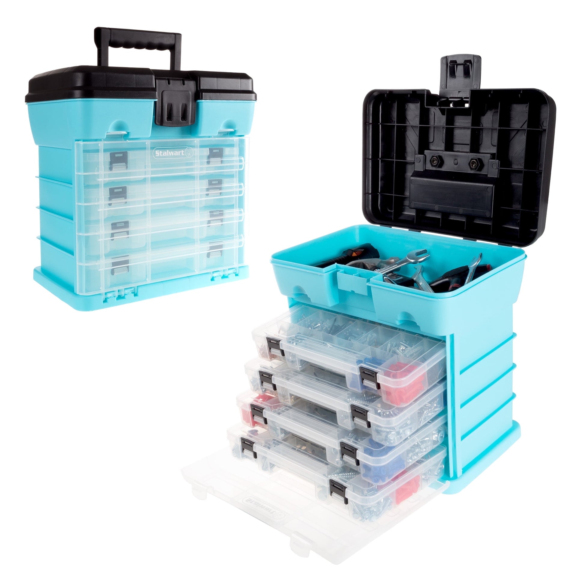 Stalwart Small Parts Organizer for Hardware, Tackle, or Crafts, Light Blue