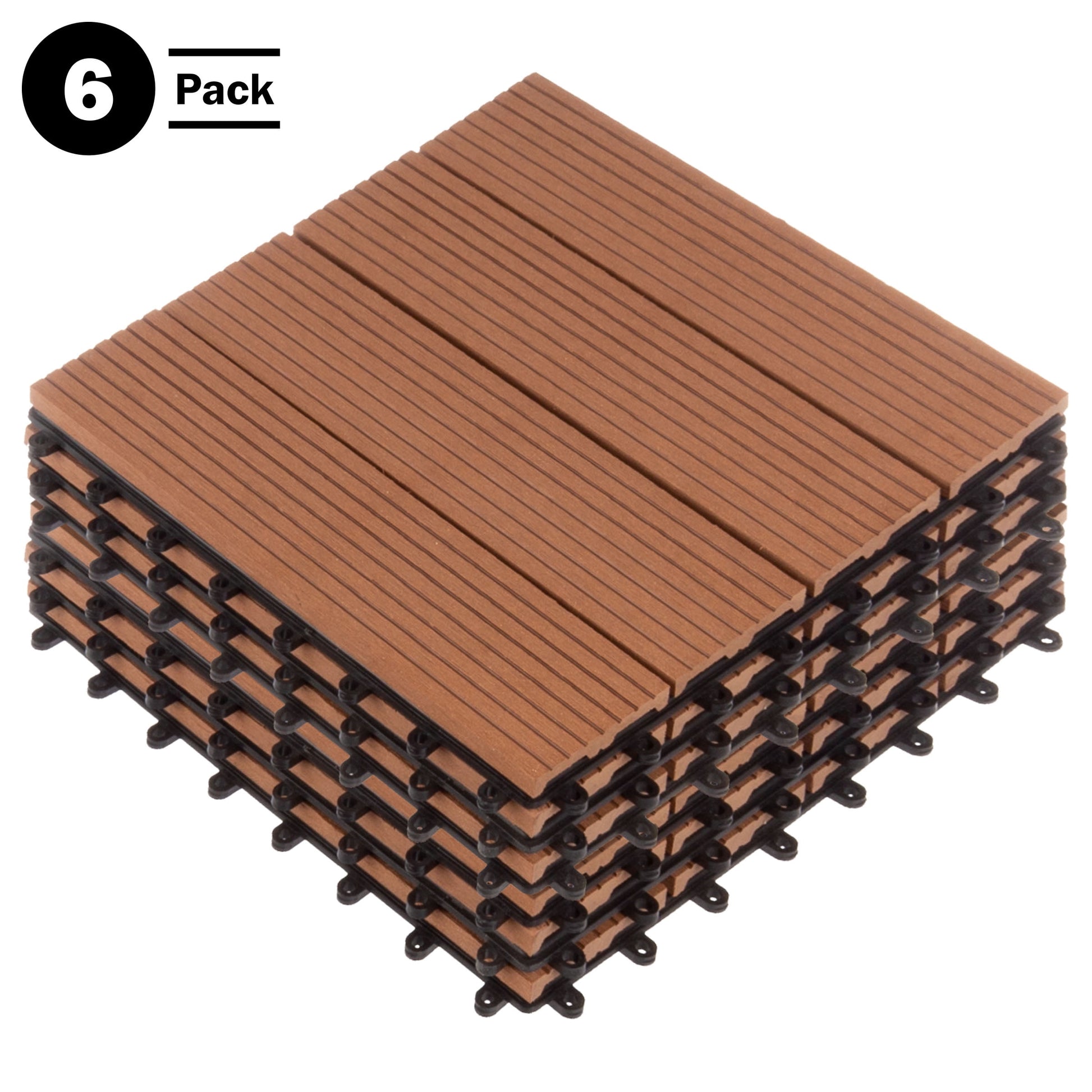 Pure Garden 6-Pack Composite Outdoor Tiles, Brown