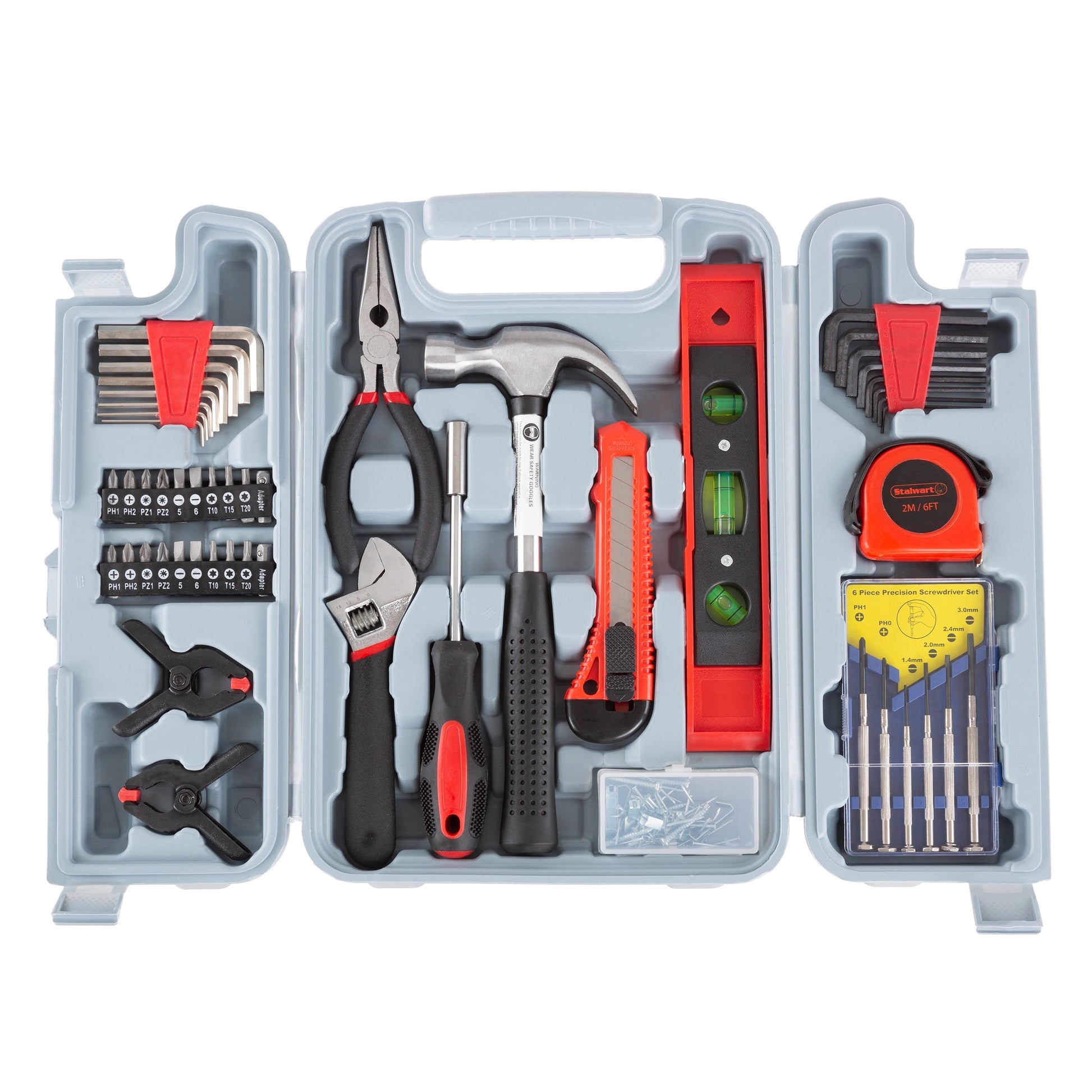 Stalwart Tool Kit - 132 Heat-Treated Pieces with Carrying Case - Essential Steel Hand Tool and Basic Repair Set for Apartments, Dorm, Homeowners
