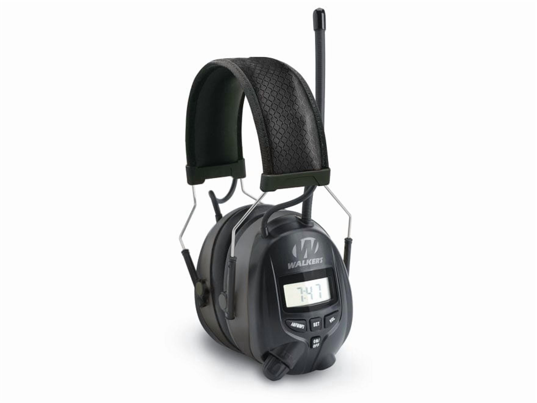 WALKER'S Digital AM/FM Radio Muff - 25dB Noise Reduction Rating Hunting Shooting Hearing Protection Electronic Earmuffs w/ Radio, MP3/CD Player Jack, 2 AAA Batteries Included