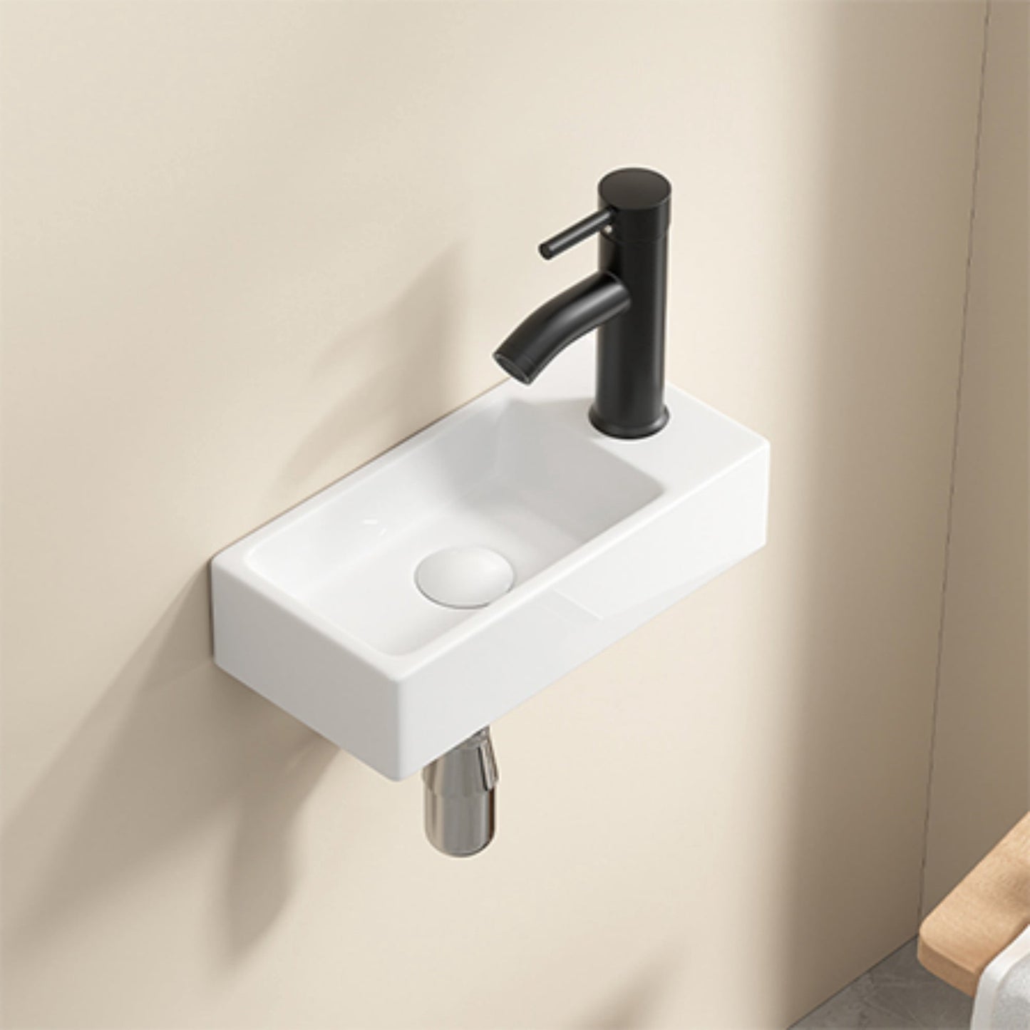 Wall Mounted Bathroom Sink,Small Cloakroom Basin Sink,Rectangle Ceramic Wash Basin,Left,White