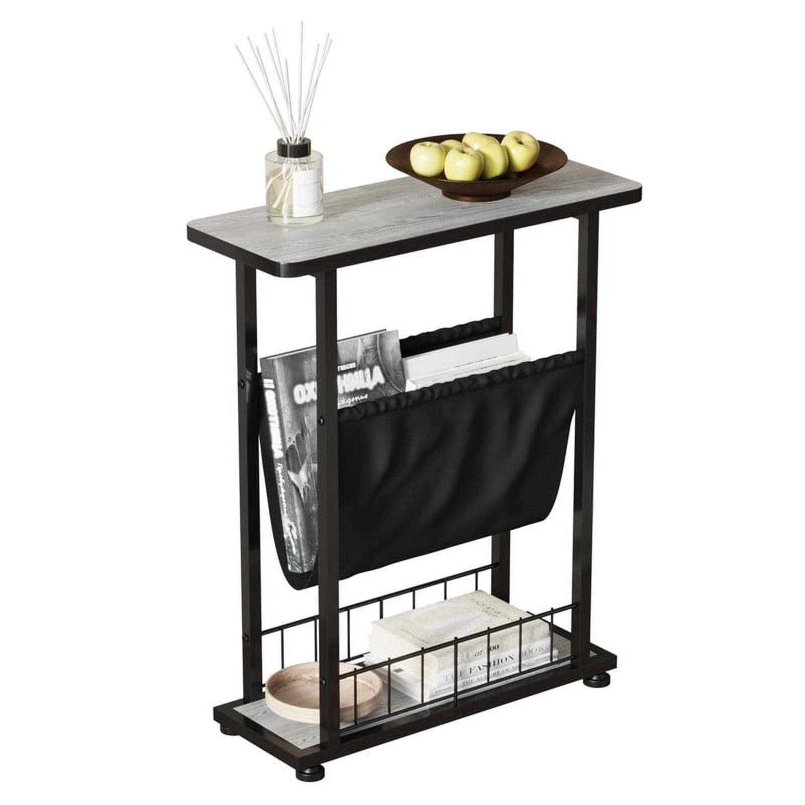 Walsport Mesa Auxiliar de 3 Niveles con Revistero, Mesa Auxiliar Industrial con Almacenamiento Abierto, Mesa de Noche de Madera, Mesita de Noche para Sala de Estar, Dormitorio, Espacios PequeÃ±os, FÃ¡cil de Montar, Gris
