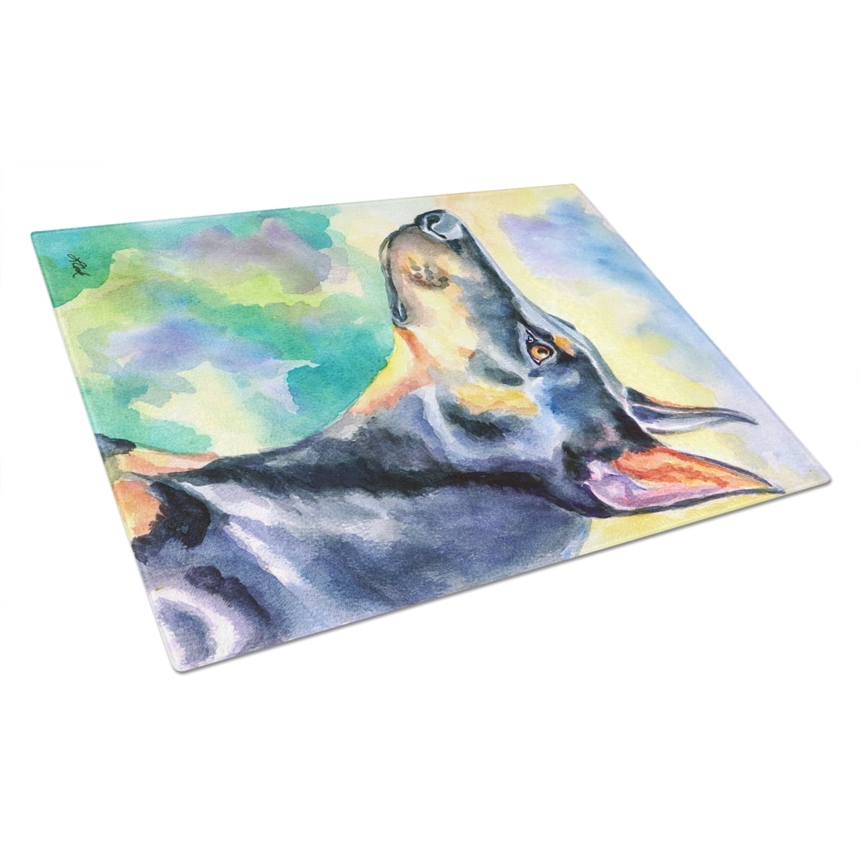 Watercolor Doberman Glass Cutting Board Large