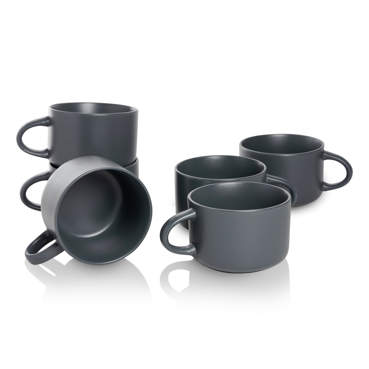 Wazee Matte 4.75" and 22 oz Oversized Mug, Set of 6, Charcoal Gray