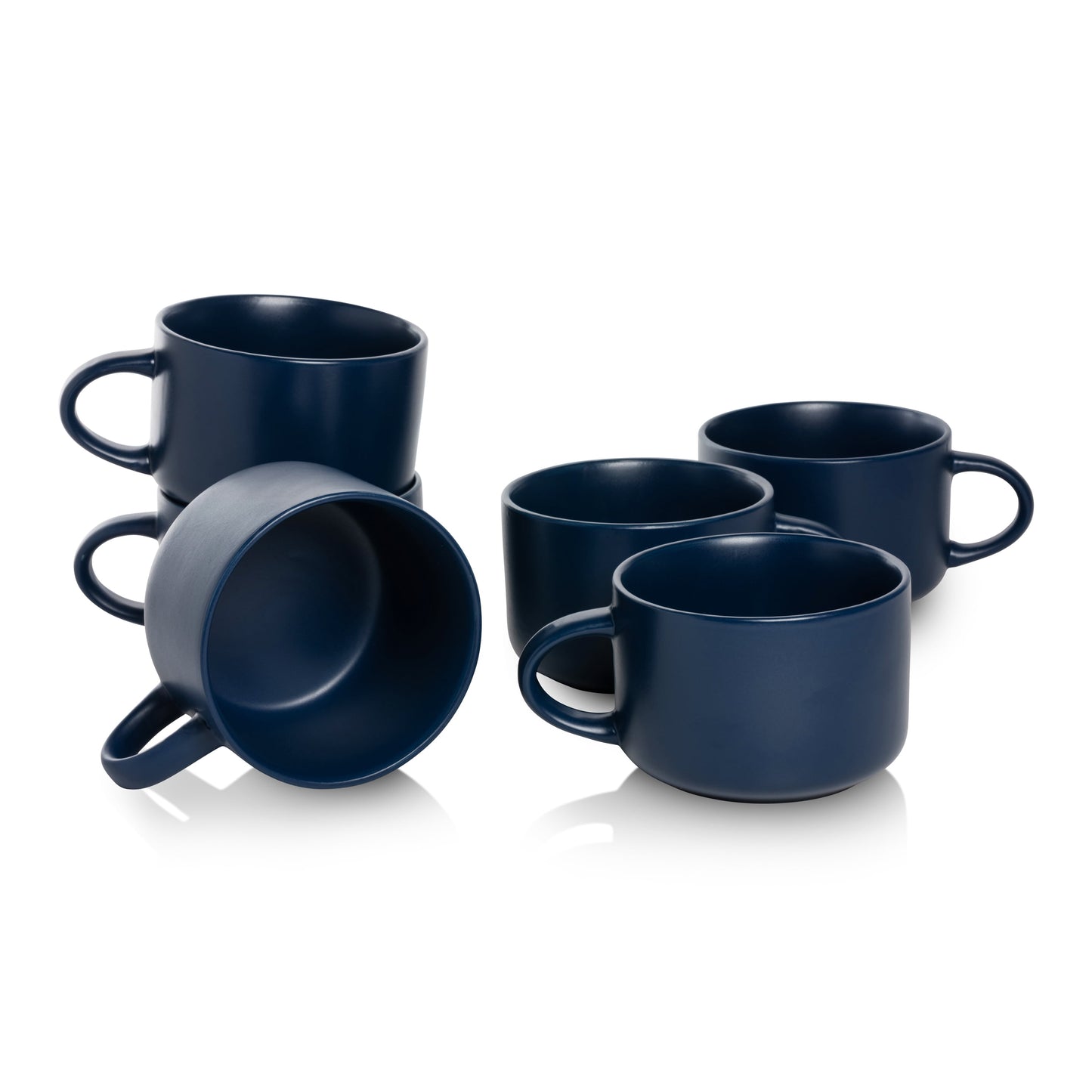Wazee Matte 4.75" and 22 oz Oversized Mug, Set of 6, Midnight Blue