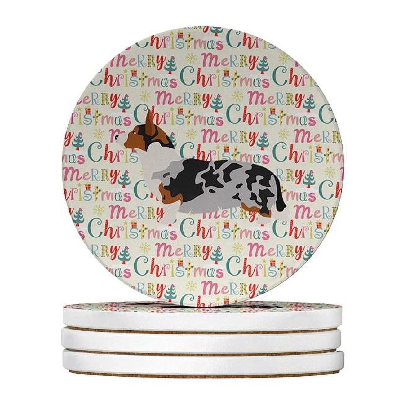 Welsh Corgi Cardigan Merry Christmas Large Sandstone Coasters Pack of 4 4 in x 4 in