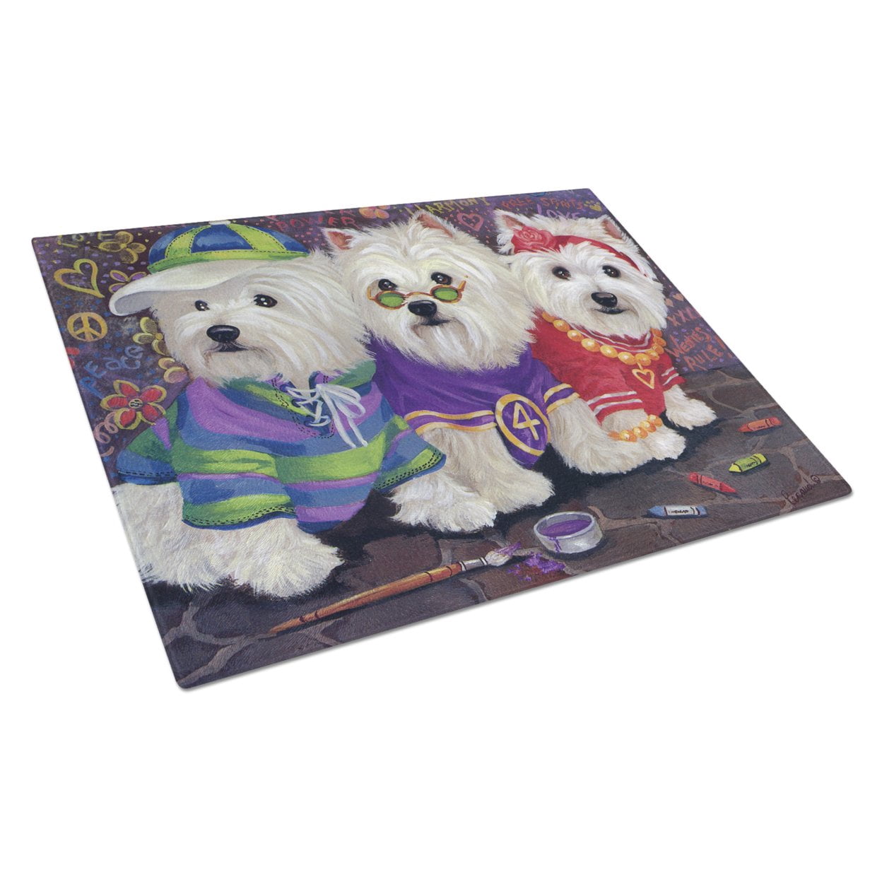 Westie Free Spirits Glass Cutting Board Large