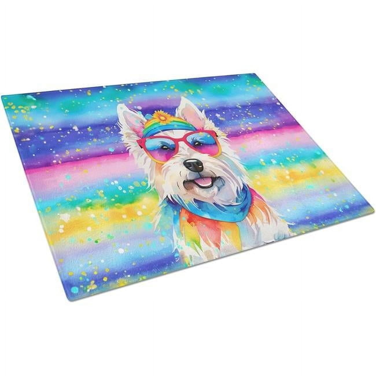 Westie Hippie Dawg Glass Cutting Board Large 12 in x 15 in