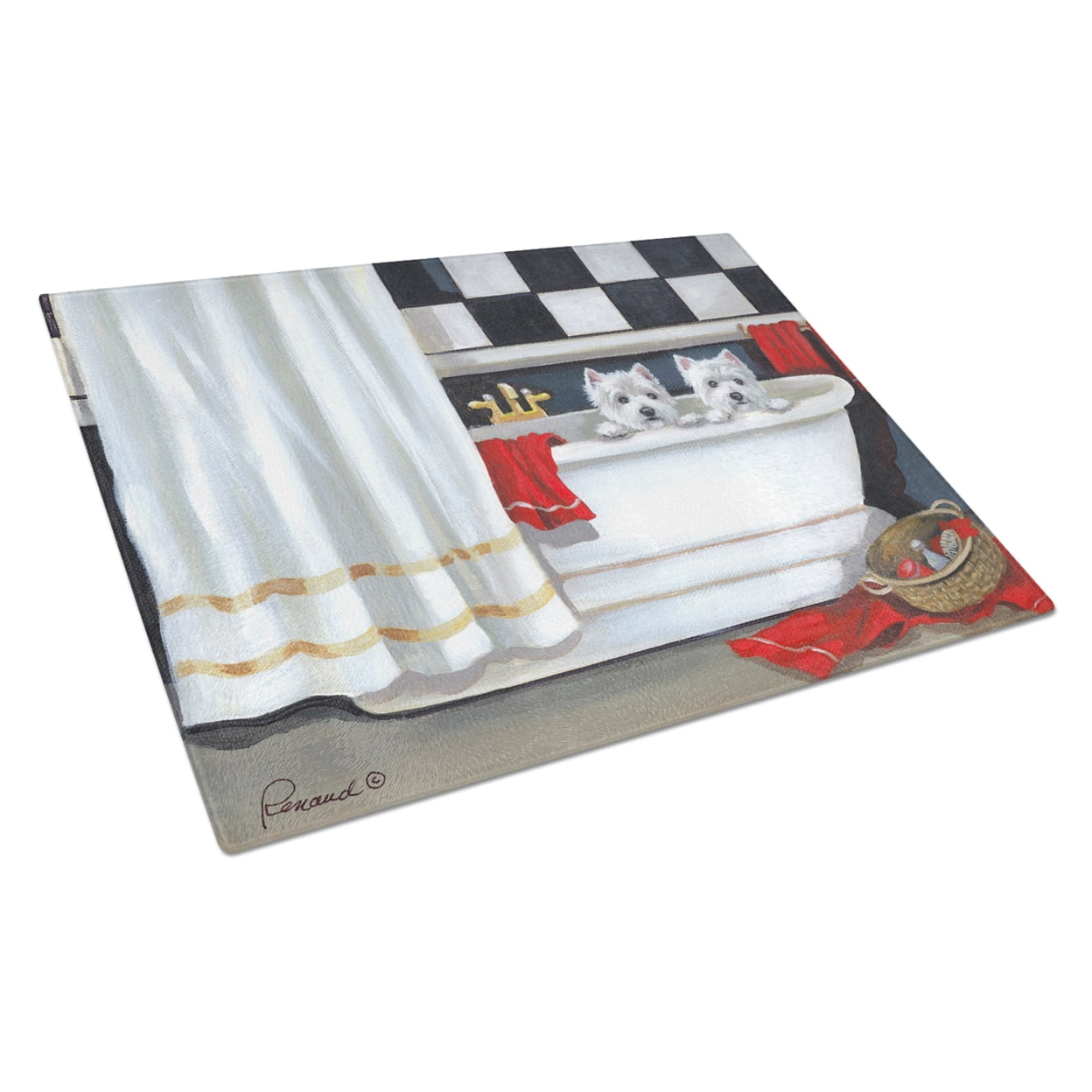 Westie Pour Le Bain Bathtime Glass Cutting Board Large PPP3281LCB