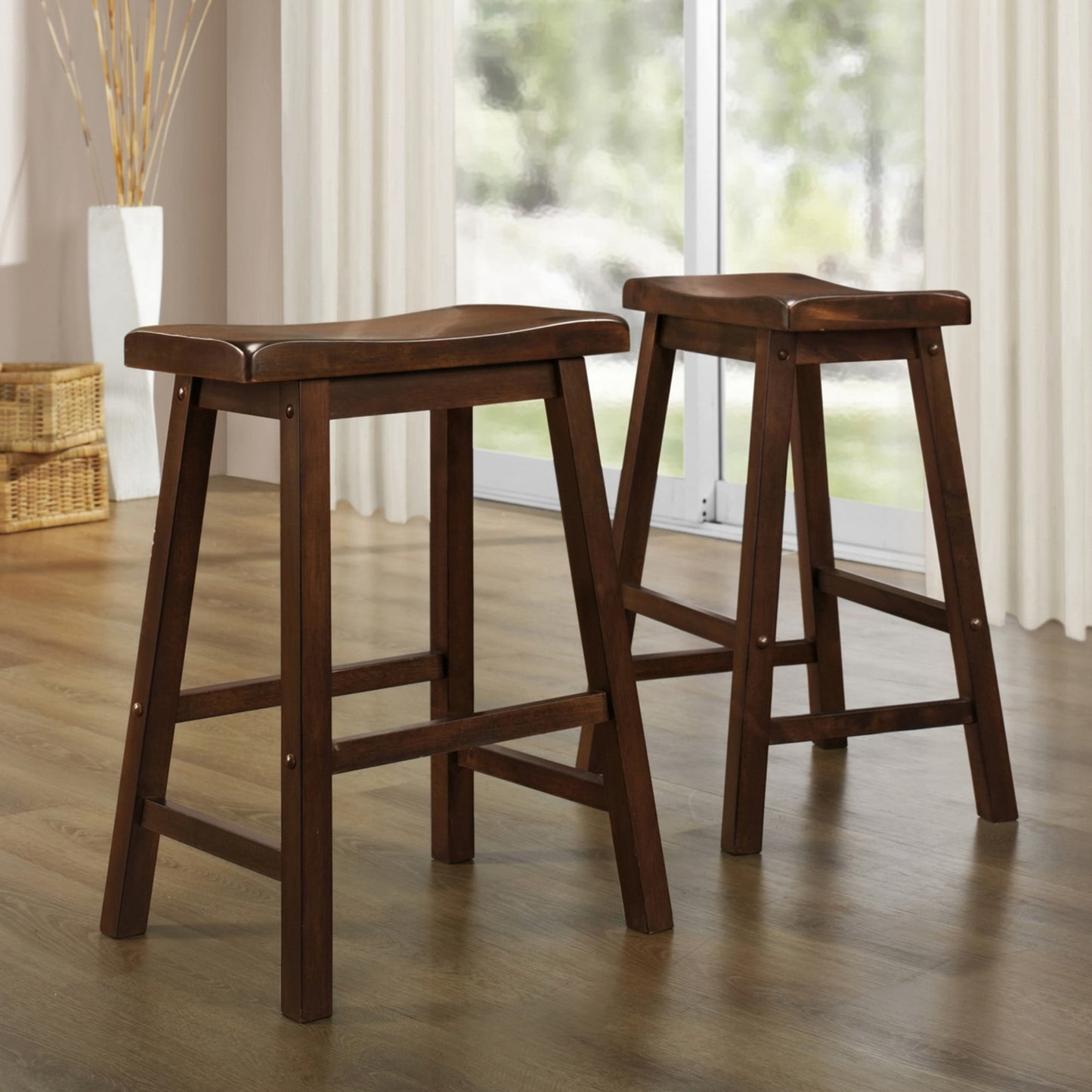 Weston Home Ashby 23 inch Backless Bar Stools, Set of 2, Warm Cherry Finish