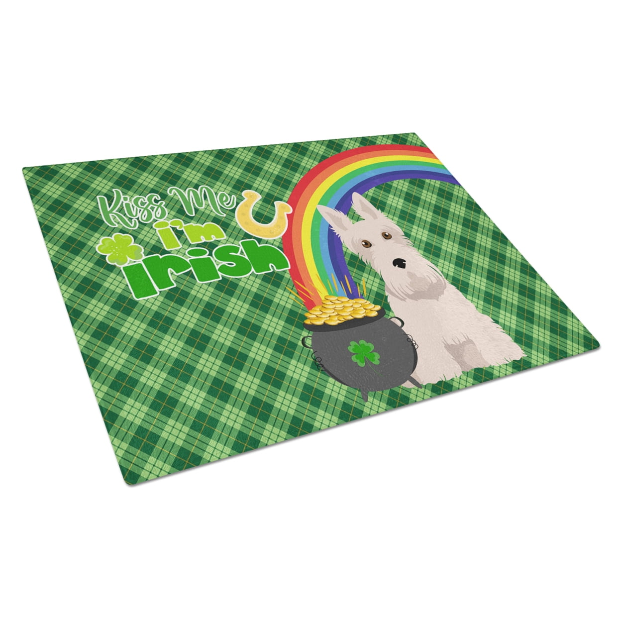 Wheaten Scottish Terrier St. Patrick's Day Glass Cutting Board Large 12 in x 15 in