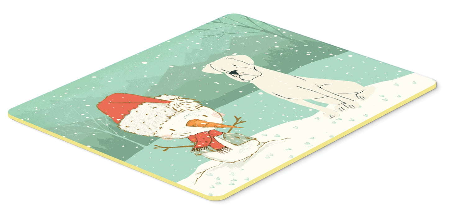 White Boxer and Snowman Christmas Kitchen or Bath Mat 24x36