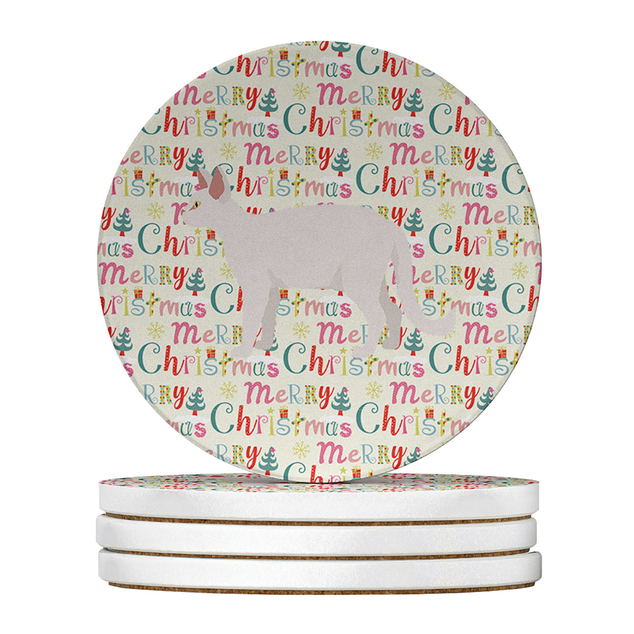 White Devon Rex Cat Christmas Large Sandstone Coasters Pack of 4 4 in x 4 in