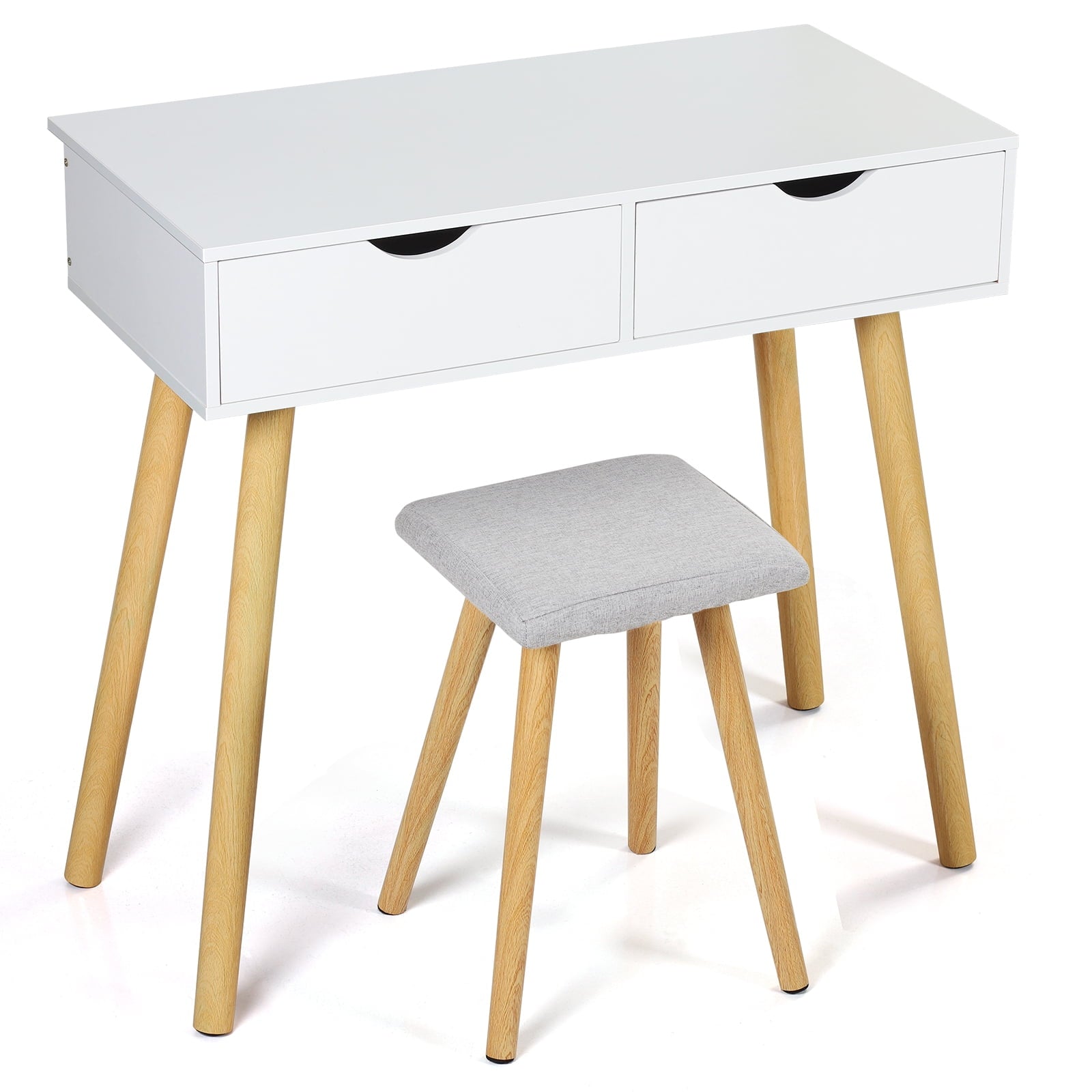 White Modern Bedroom Vanity Makeup Table Set with 2 Drawers