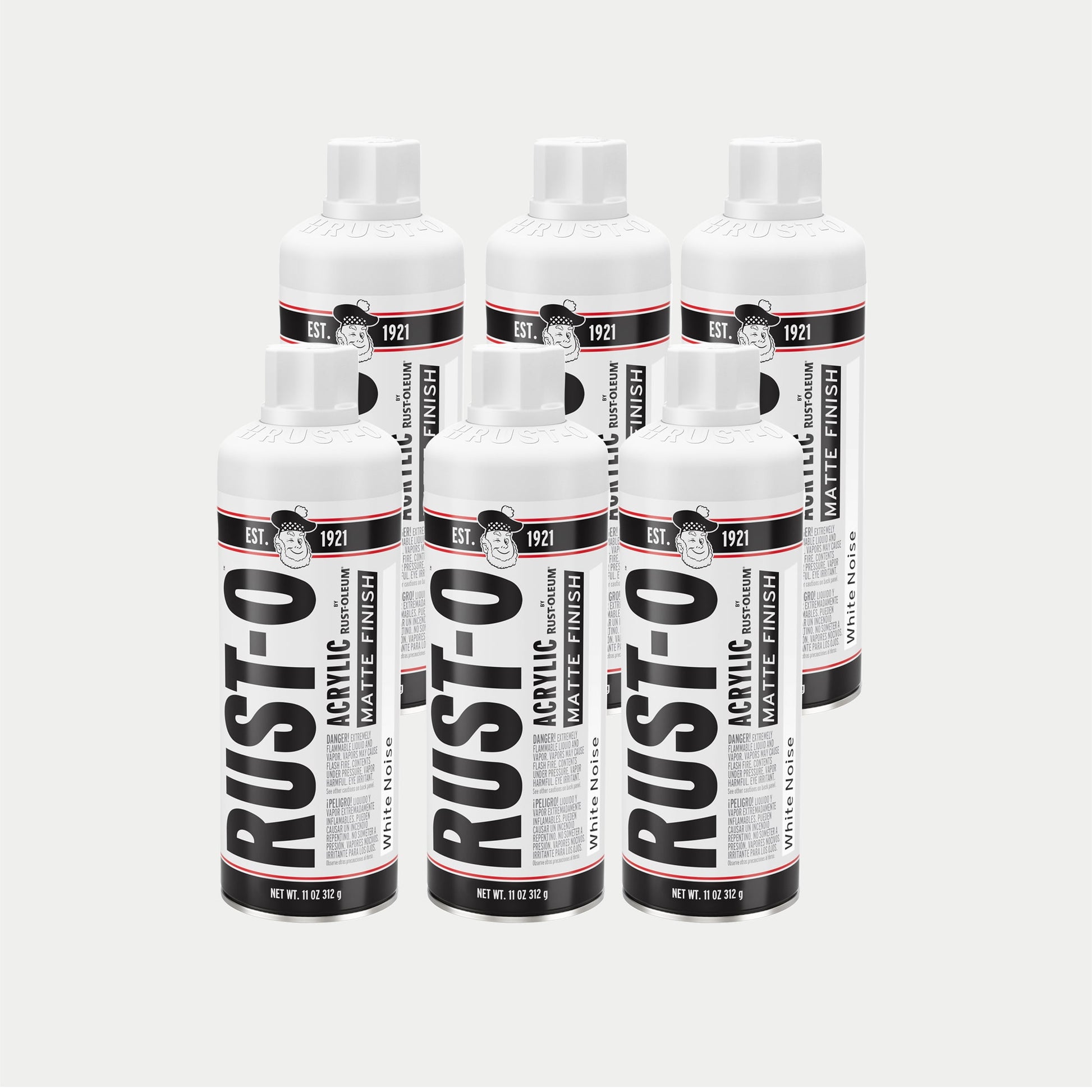 6 Pack, White Noise, Rust-Oleum Rust-O Acrylic Matte Spray Paint-392198, 11 oz