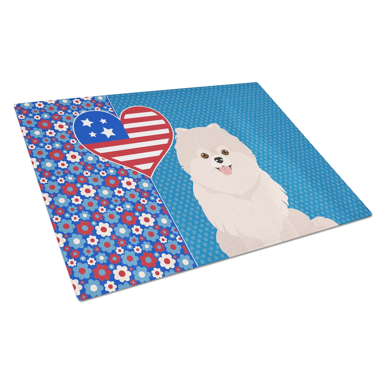 White Pomeranian Glass Cutting Board Large 12 in x 15 in