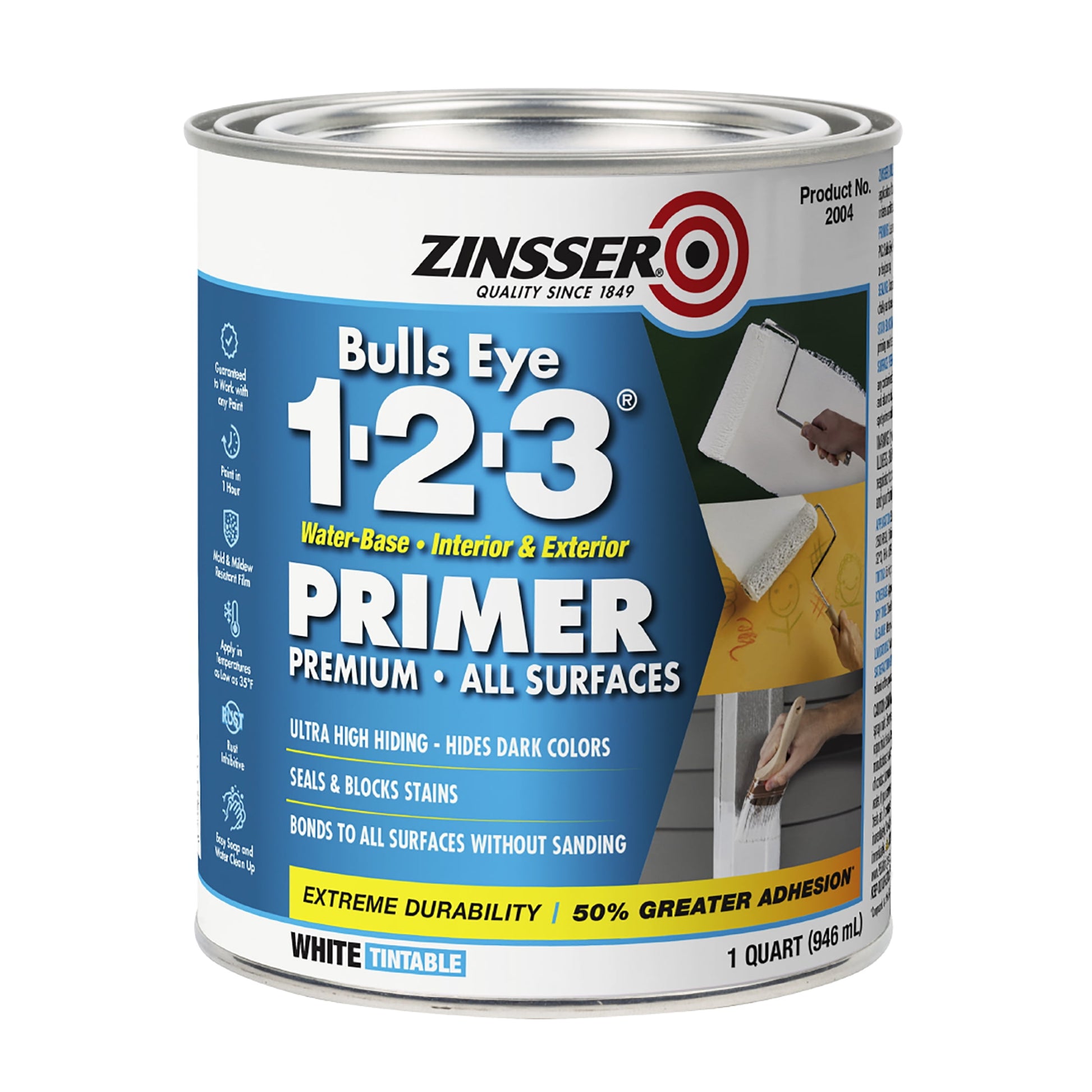 6 Pack, White, Zinsser Bulls Eye 1-2-3 Water Base Primer- Quart