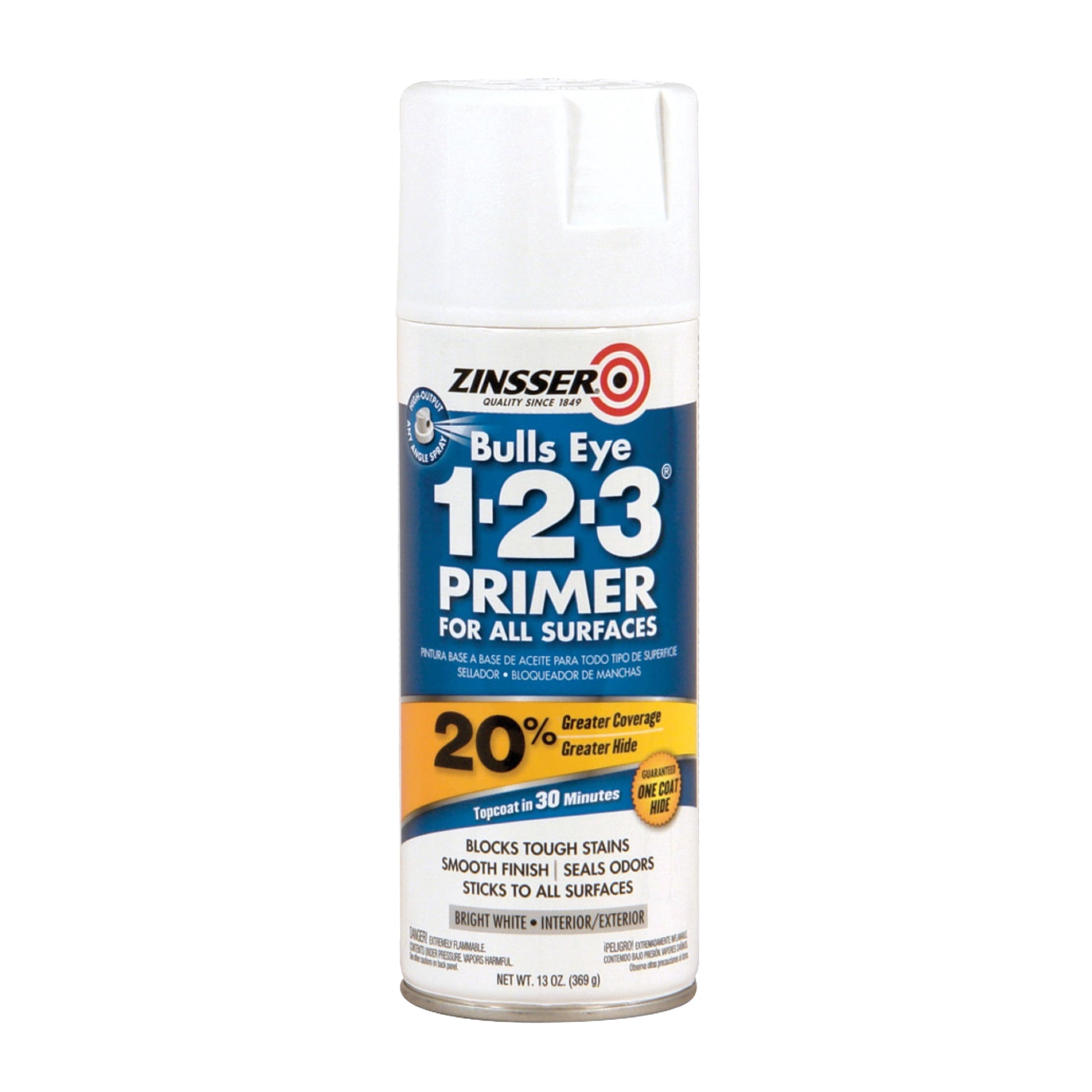 6 Pack, White, Zinsser Bulls Eye 1-2-3 Water Base Primer Spray- 13 oz