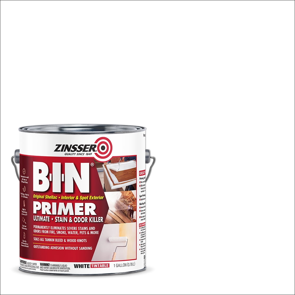 White , Zinsser Flat B-I-N Ultimate Synthetic Shellac Stain Blocker Primer- Gallon, 1 Pack
