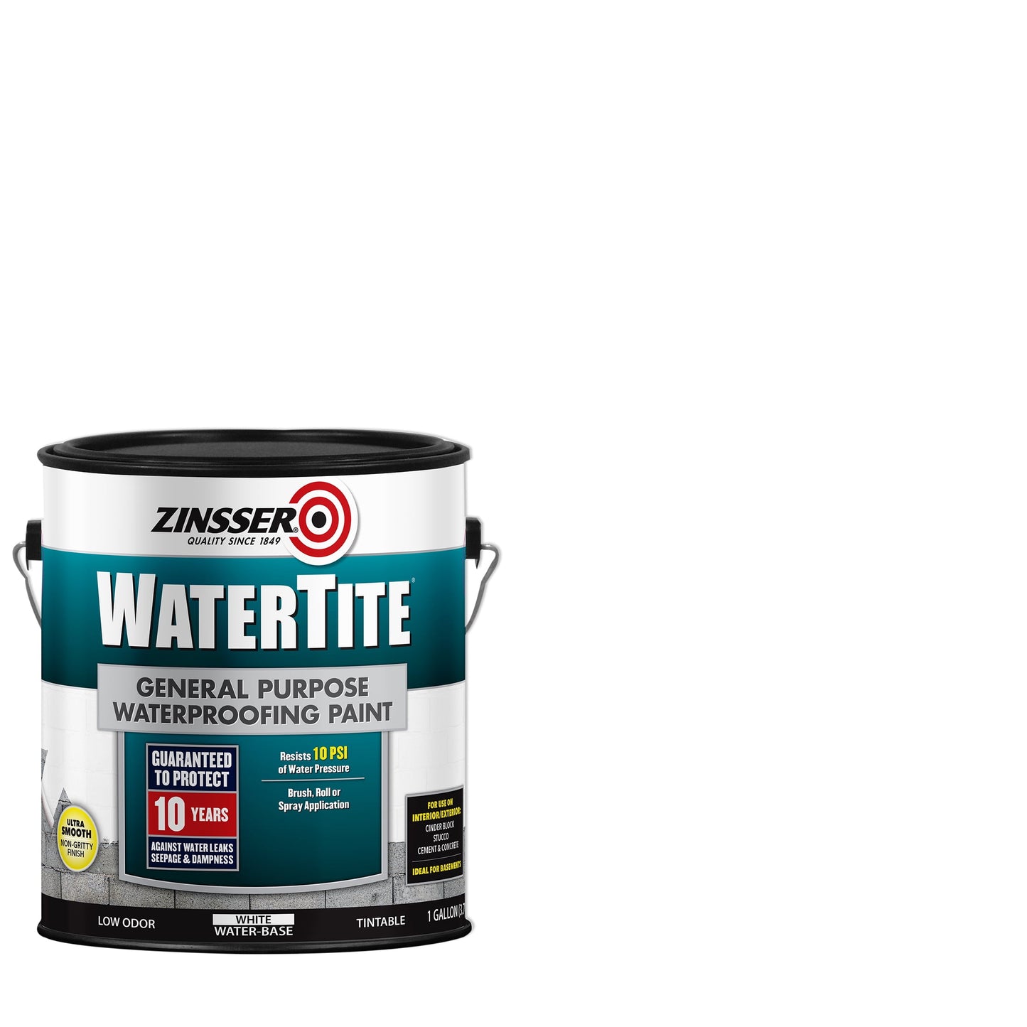 White , Zinsser Matte WaterTite General Purpose Waterproofing Paint- Gallon, 1 Pack