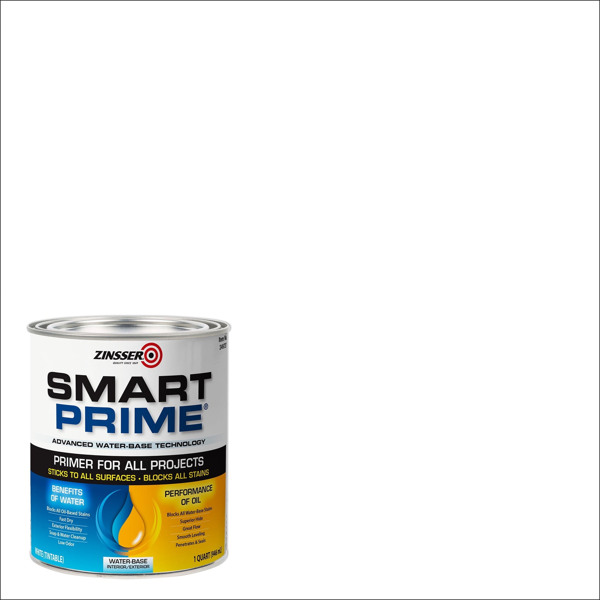 6 Pack, White, Zinsser Smart Prime Universal Flat Water-Based Primer- 249727, Quart
