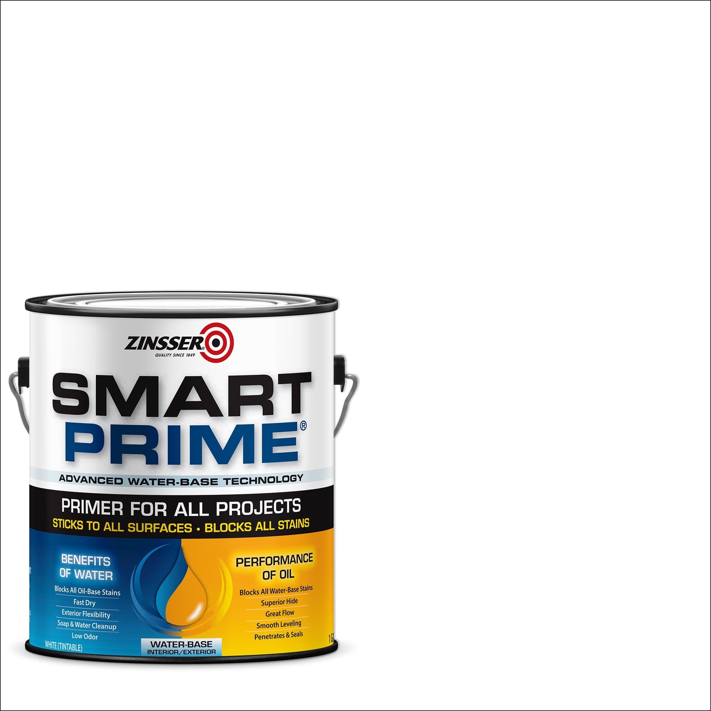 2 Pack, White, Zinsser Smart Prime Universal Water-Based Flat Primer- 249729, Gallon