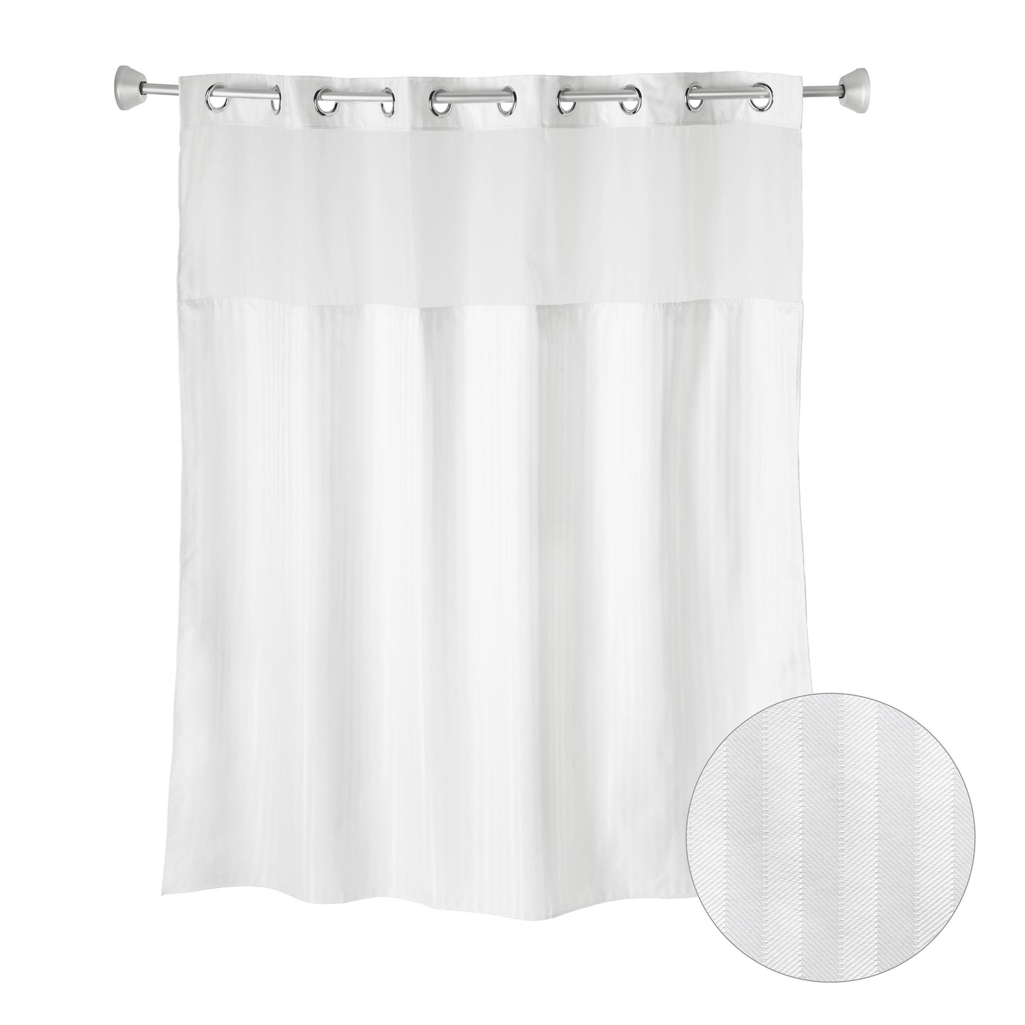 Whitmor No Hook Chrome Split Ring Herringbone Pattern Shower Curtain, w/Window & Snap-In Liner, 71" x 77"