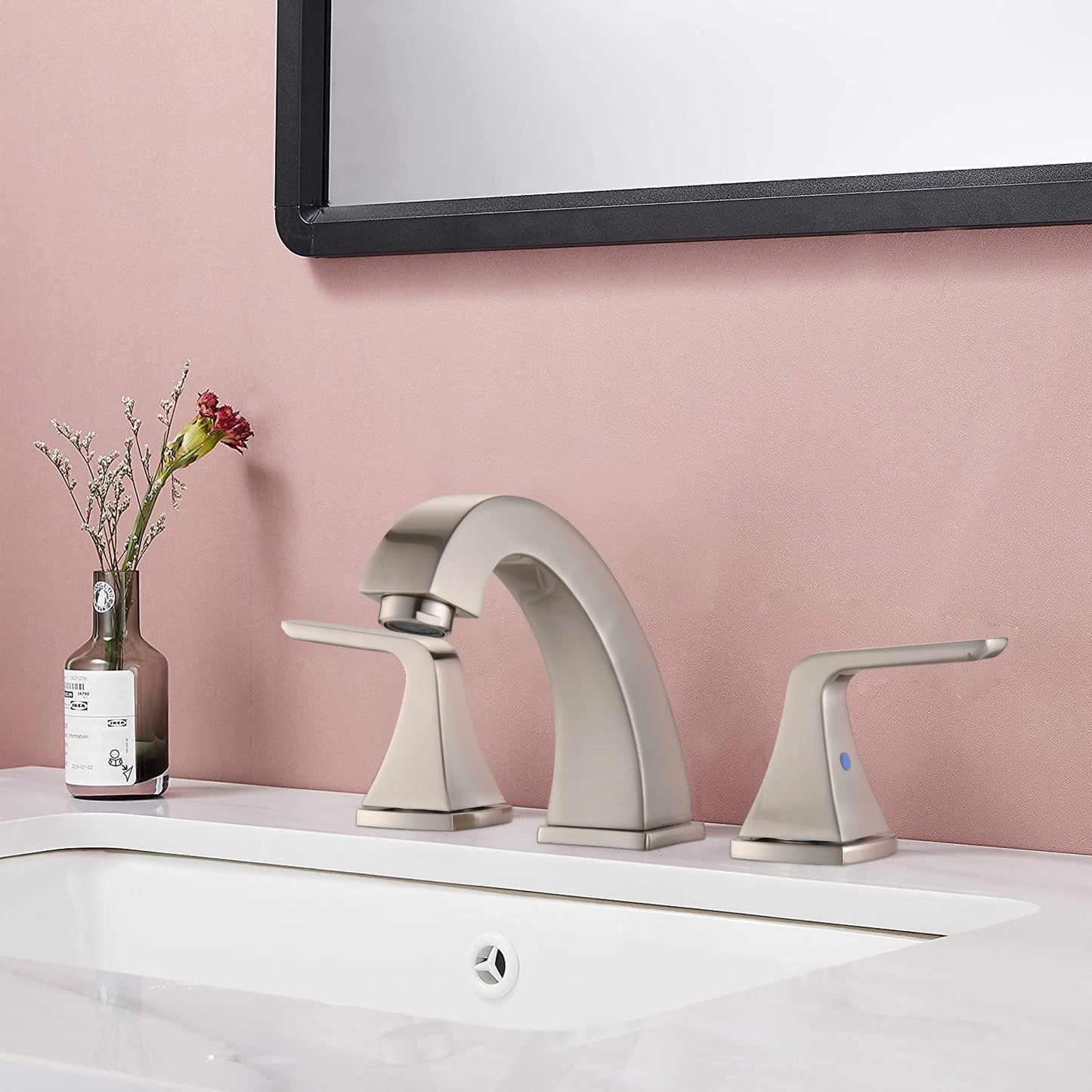 Widespread Two-Handle Bathroom Faucet with Pop-Up Drain & Brushed Nickel Finish,Classic 8/12-Inch Spacing