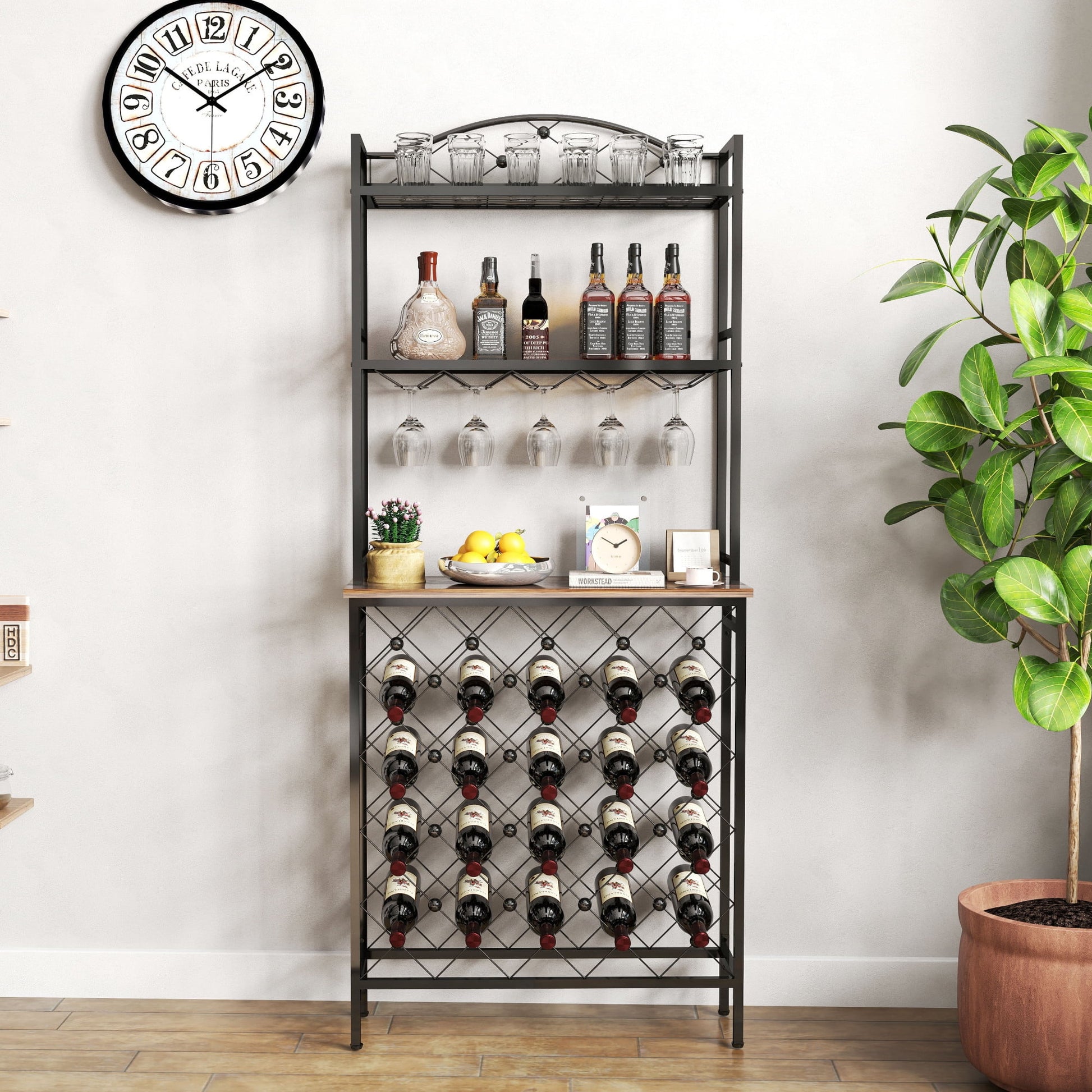 Wine Rack Bar Table, 3-Tier Liquor Bottle and Glass Holder