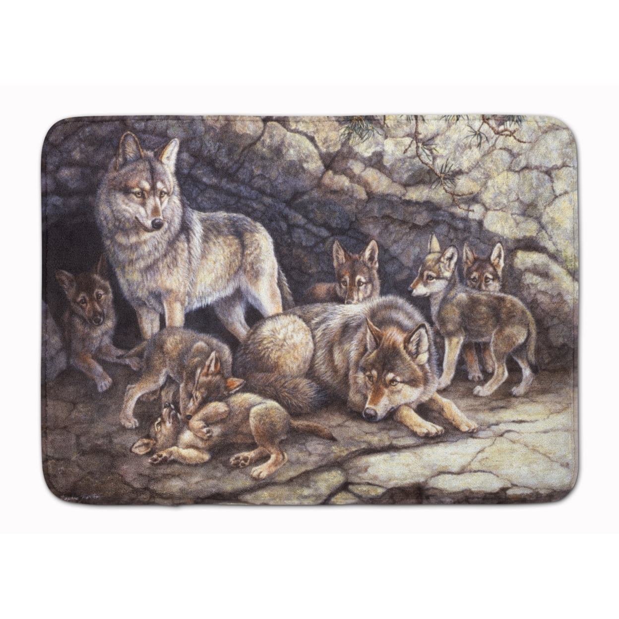 Wolf Wolves by the Den Machine Washable Memory Foam Mat