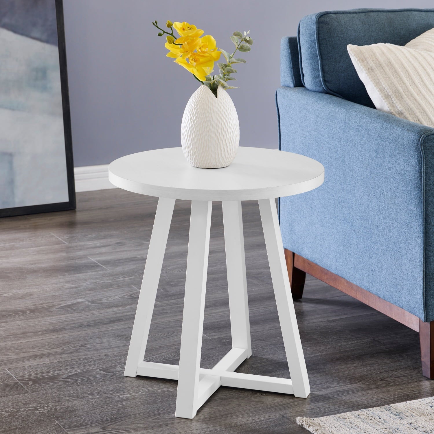 Wood Round End Table, White