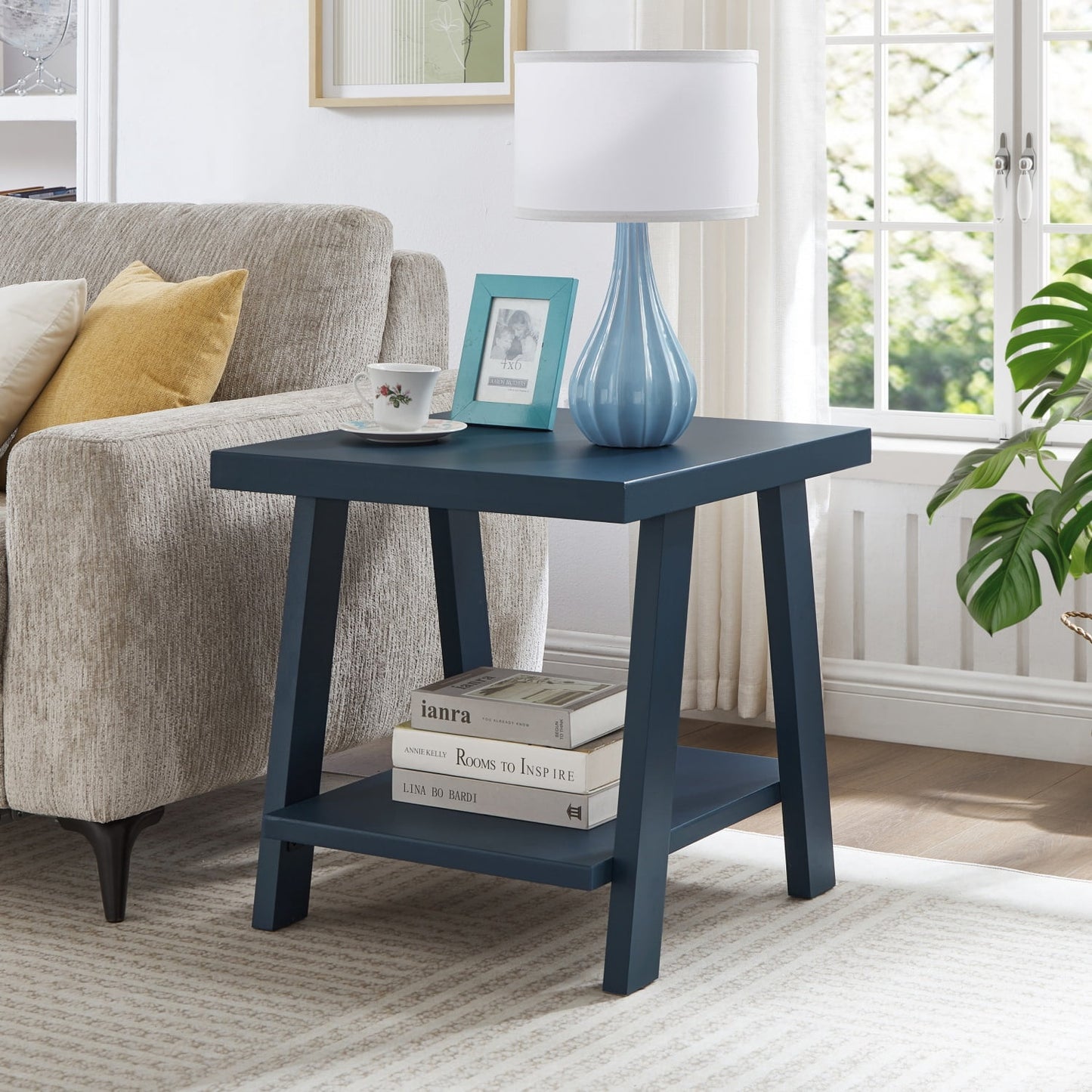 Wood Shelf End Table, Navy