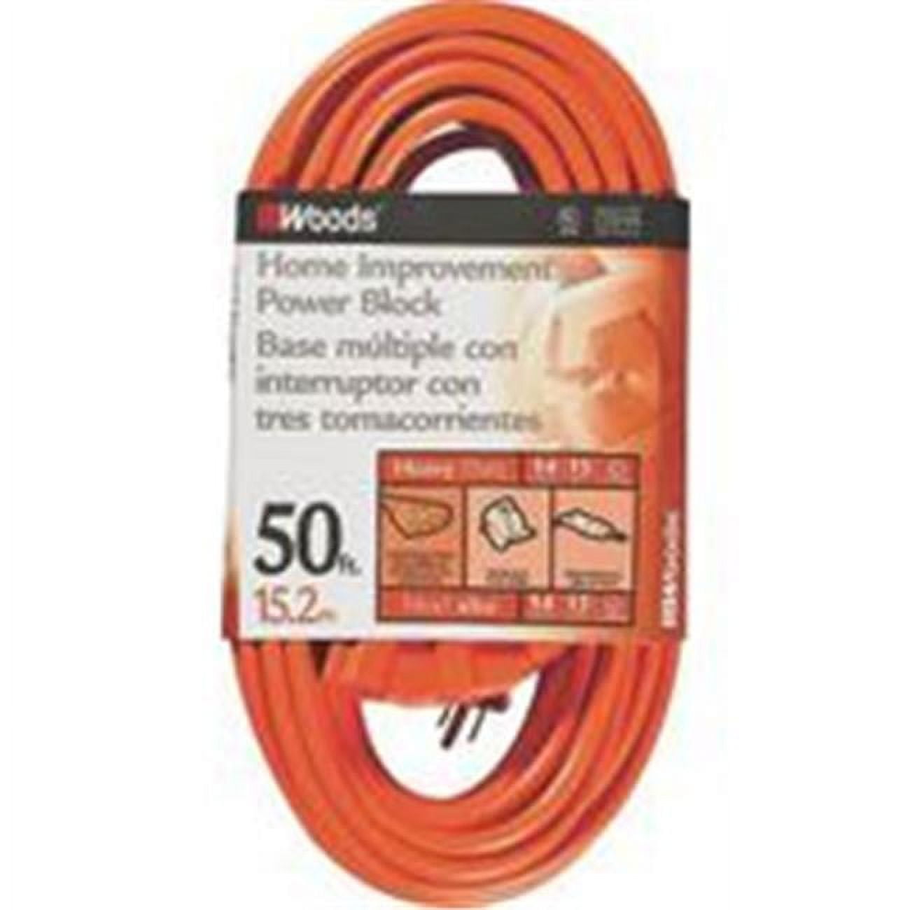 Woods 0826 14/3 Outdoor Multi-Outlet Extension Cord, Orange, 50-Foot